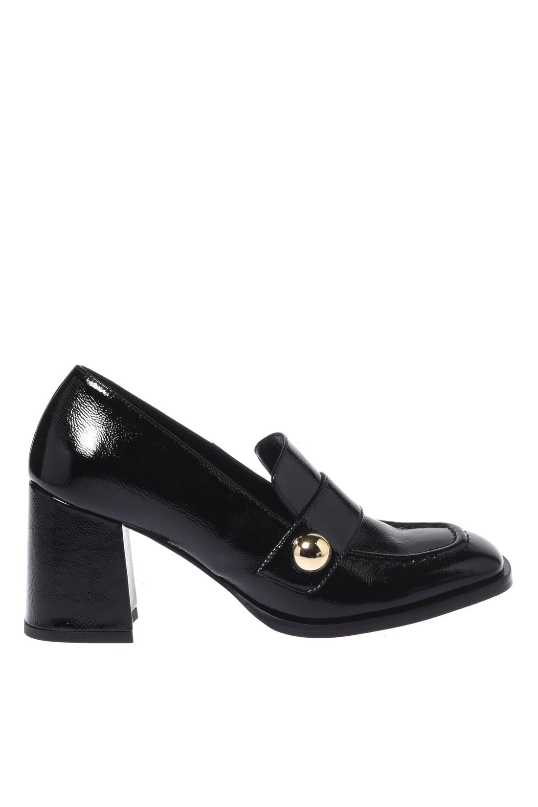 Baldinini-Black Naplak leather heeled loafers-Flache Schuhe-Black-Deal-Outlet-by-ARCHIVIST