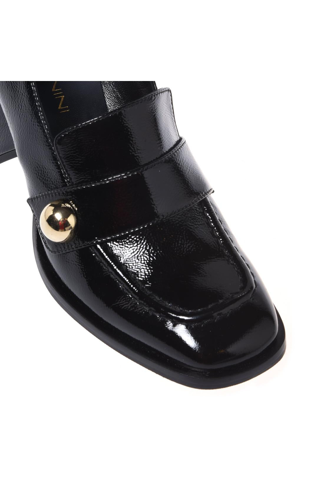 Baldinini-Black Naplak leather heeled loafers-Flache Schuhe-Black-Deal-Outlet-by-ARCHIVIST