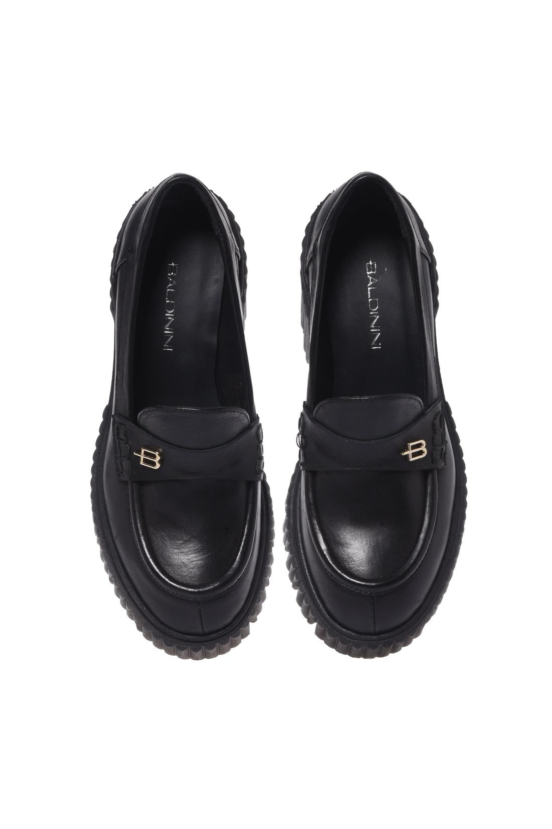 Baldinini-Black leather heeled loafers-Flache Schuhe-Black-Deal-Outlet-by-ARCHIVIST