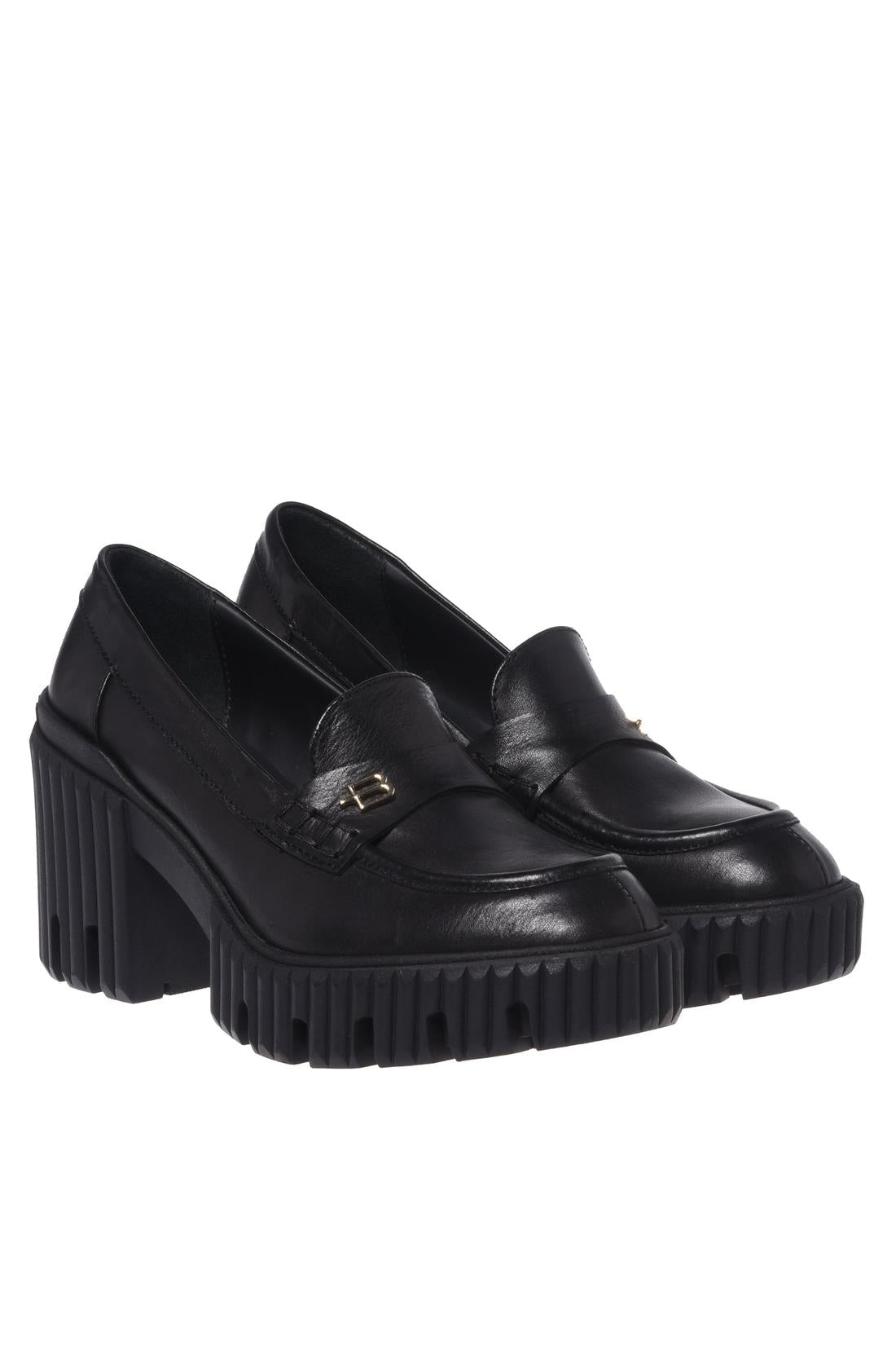 Baldinini-Black leather heeled loafers-Flache Schuhe-Black-Deal-Outlet-by-ARCHIVIST