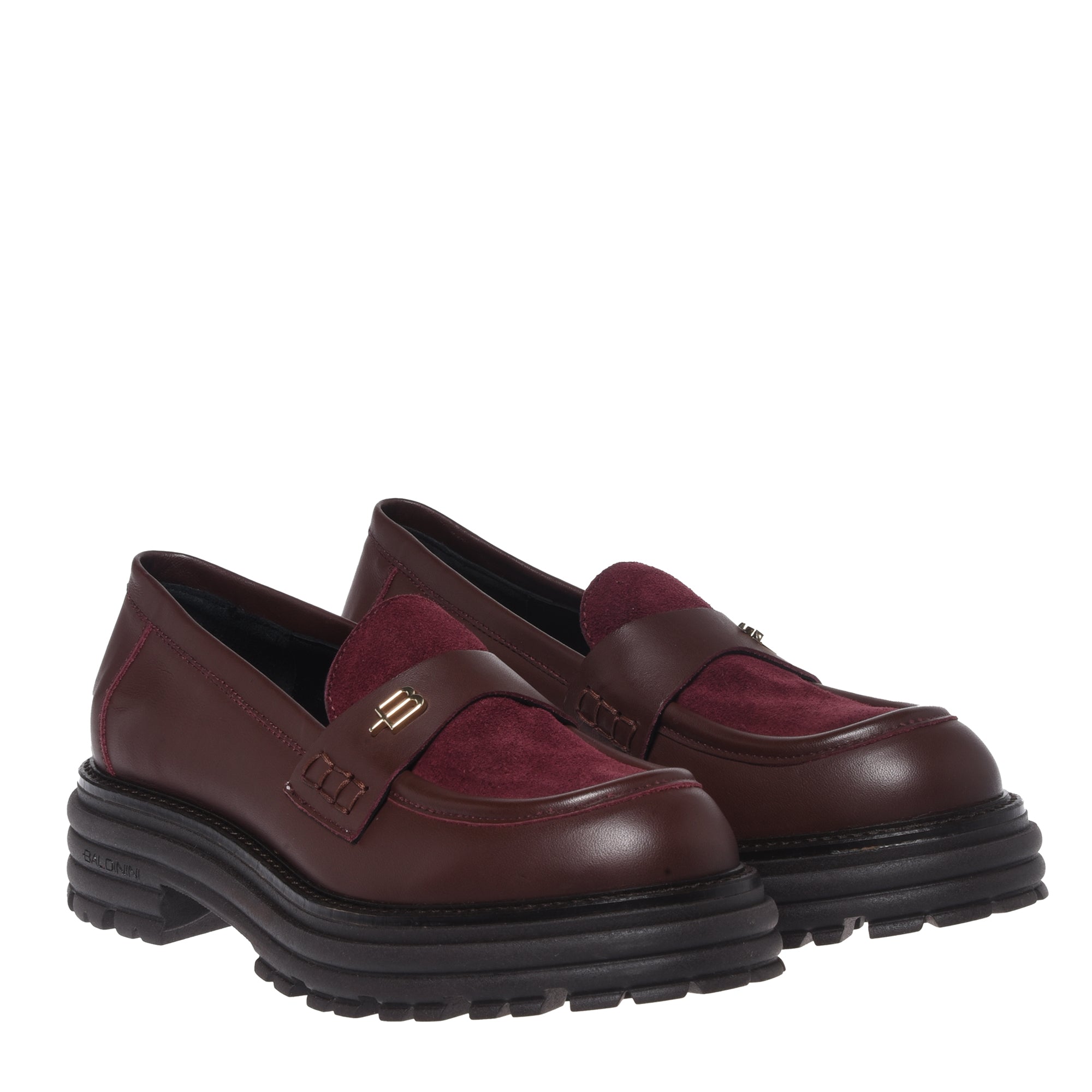 Burgundy suede and leather loafers