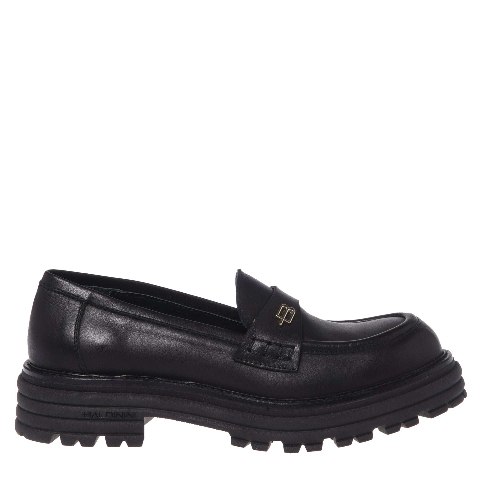 Black leather loafers