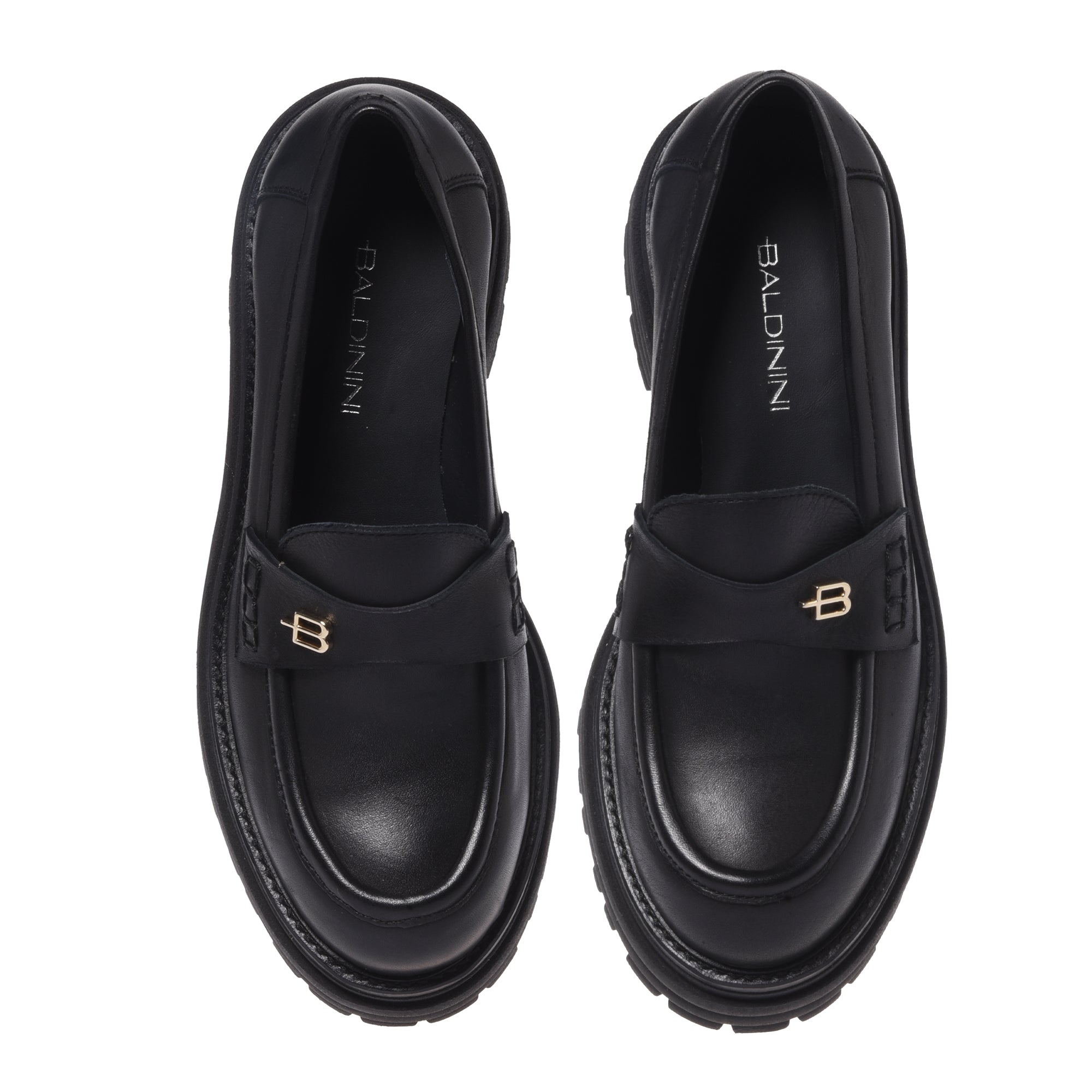 Black leather loafers