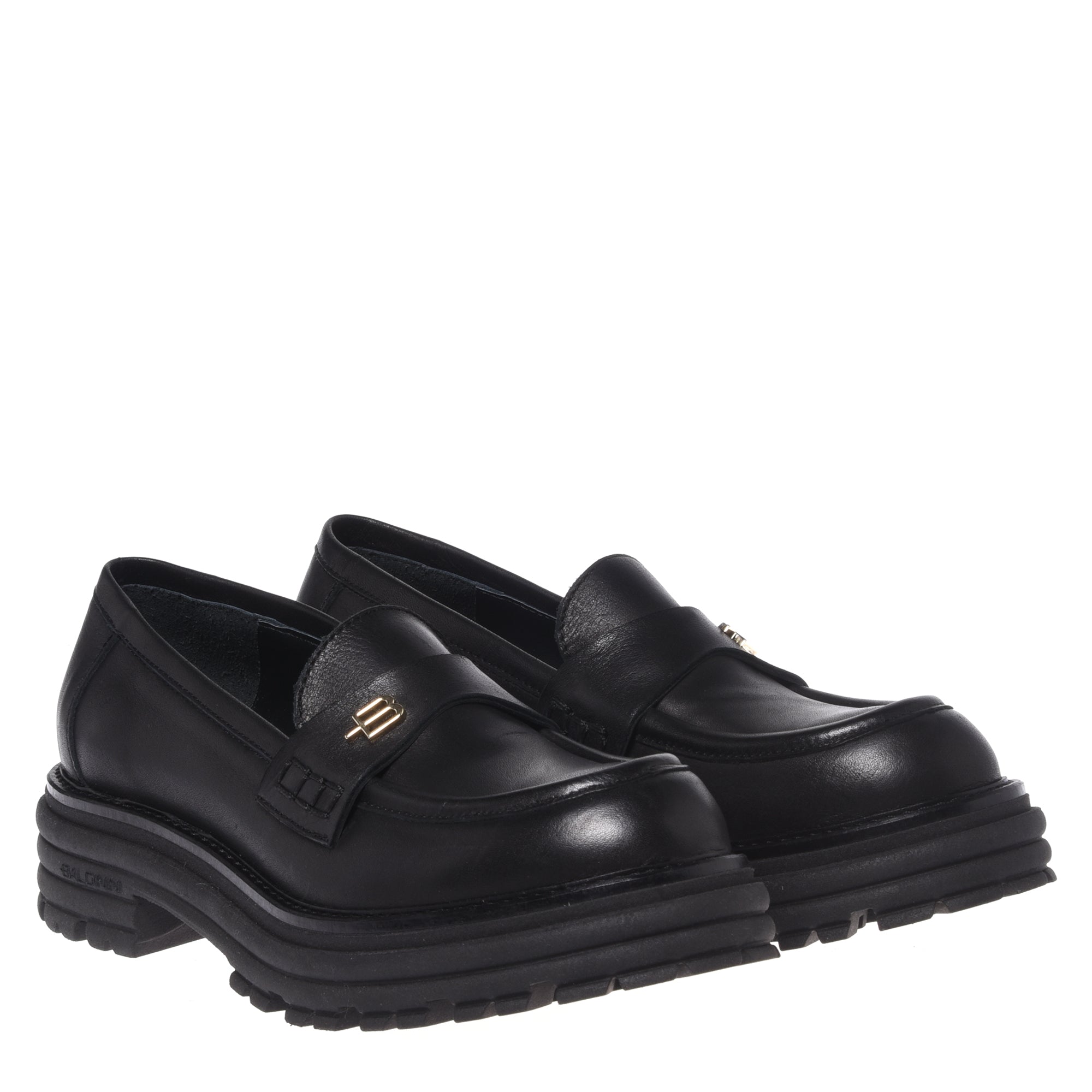 Black leather loafers