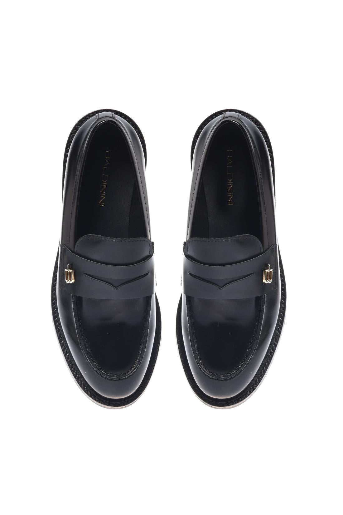 Baldinini-Black brushed leather loafers-Flache Schuhe-Black-Deal-Outlet-by-ARCHIVIST
