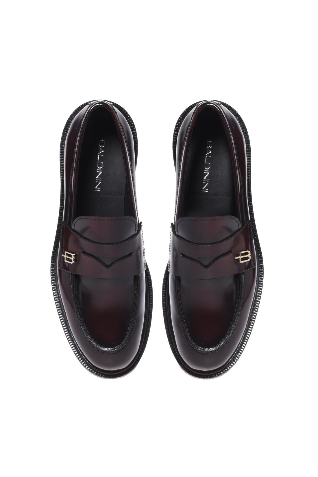 Baldinini-Burgundy brushed leather loafers-Flache Schuhe-Black-Deal-Outlet-by-ARCHIVIST