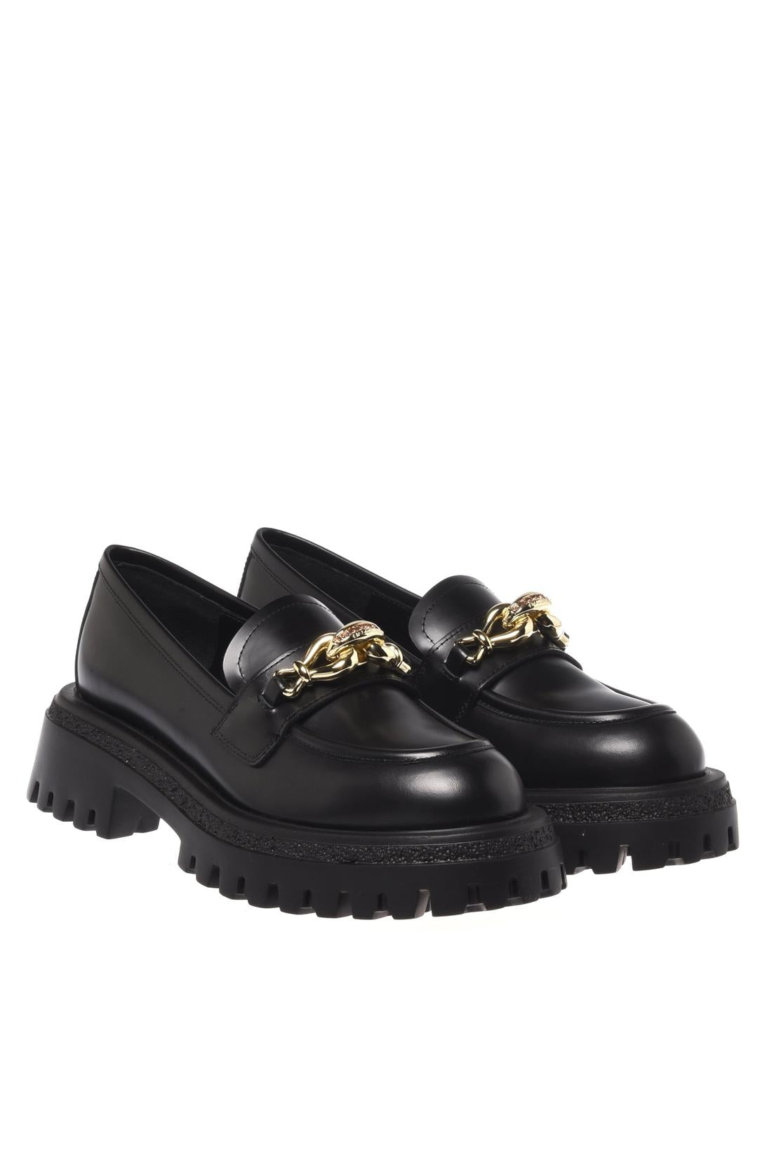 Baldinini-Black brushed leather loafers-Flache Schuhe-Black-Deal-Outlet-by-ARCHIVIST