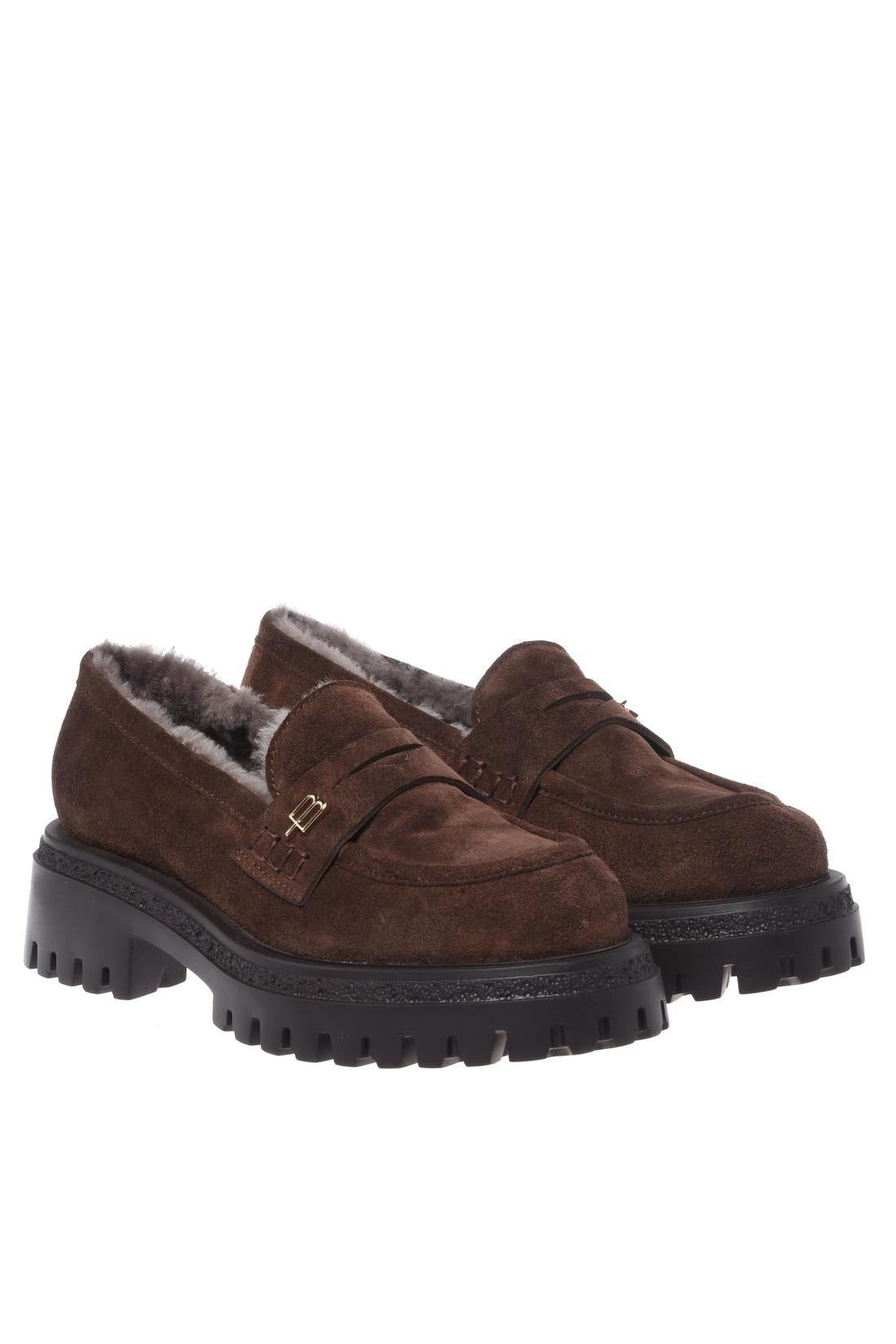 Baldinini-Dark brown suede leather loafers-Flache Schuhe-Black-Deal-Outlet-by-ARCHIVIST