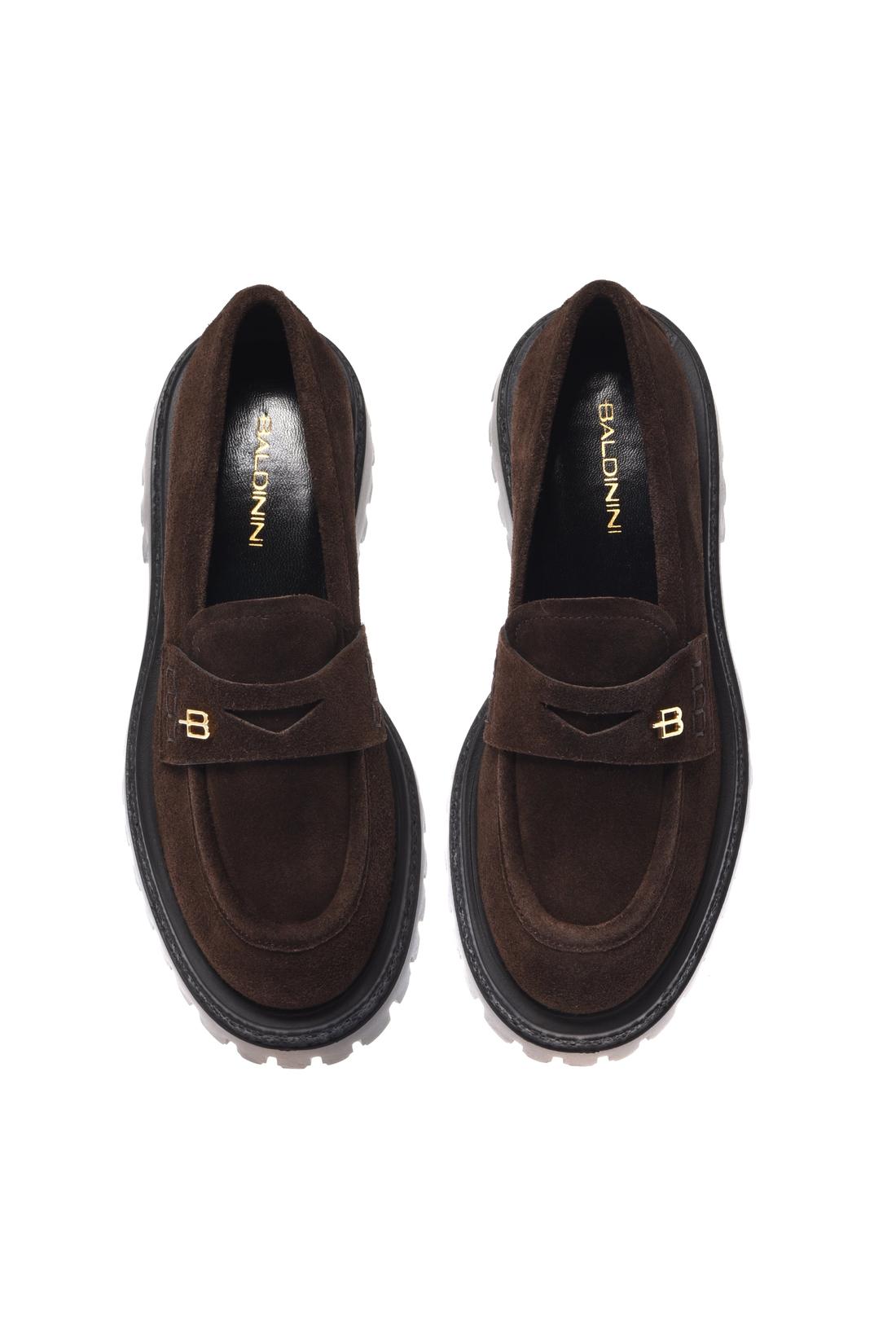 Baldinini-Dark brown suede leather loafers-Flache Schuhe-Black-Deal-Outlet-by-ARCHIVIST