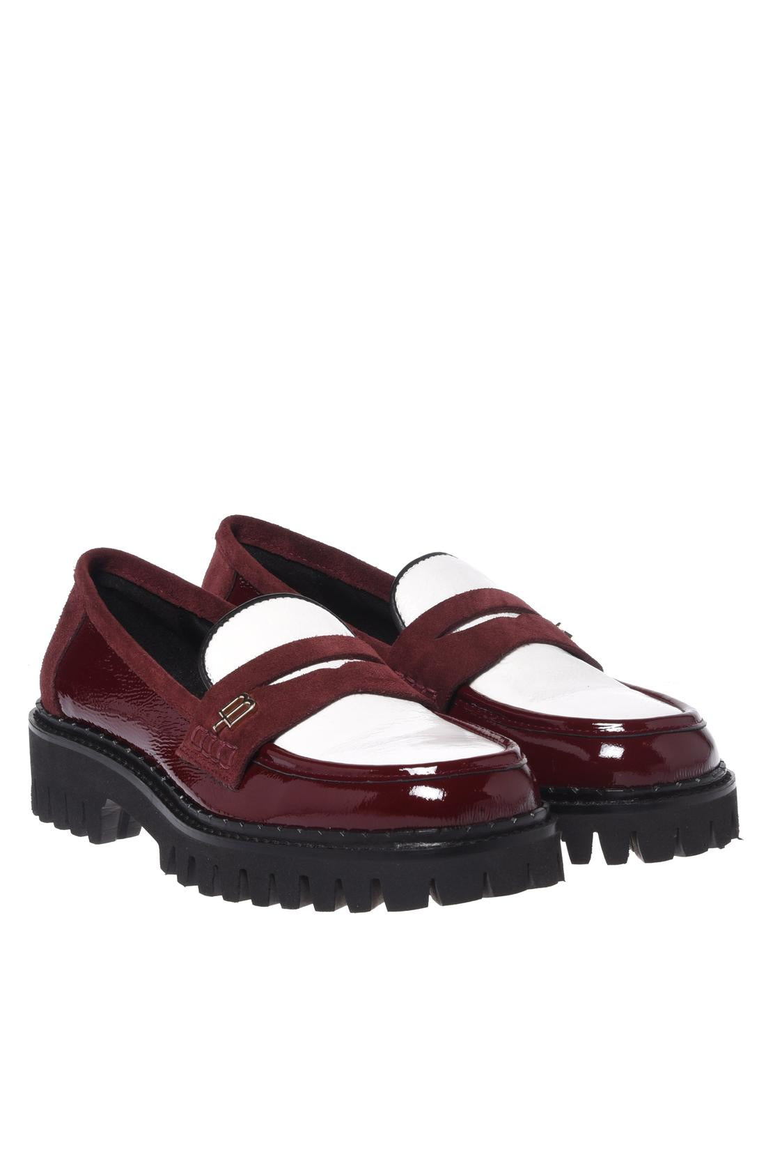 Baldinini-Burgundy and white Naplak leather loafers-Flache Schuhe-Black-Deal-Outlet-by-ARCHIVIST