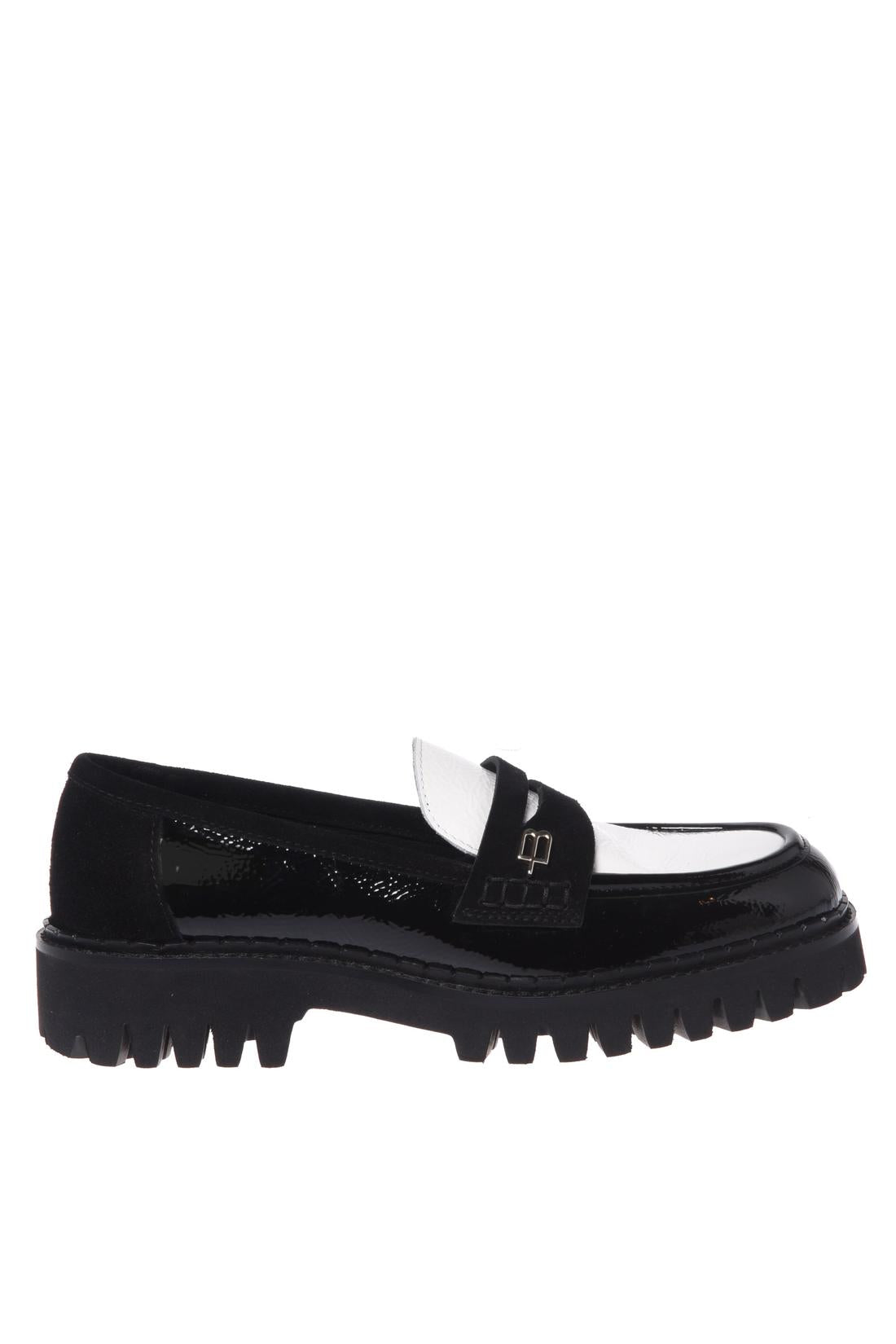 Baldinini-Black and white Naplak leather loafers-Flache Schuhe-Black-Deal-Outlet-by-ARCHIVIST