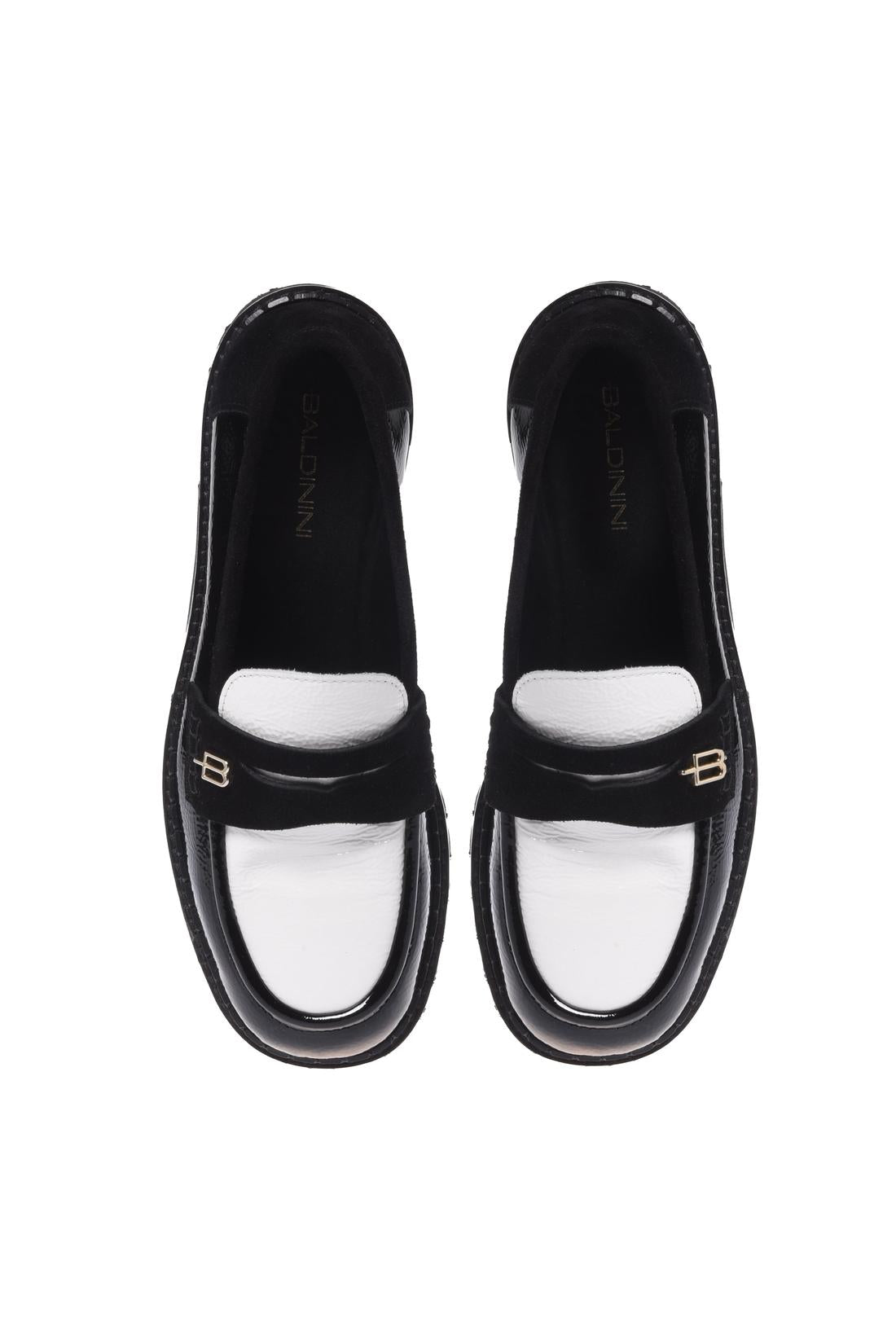 Baldinini-Black and white Naplak leather loafers-Flache Schuhe-Black-Deal-Outlet-by-ARCHIVIST