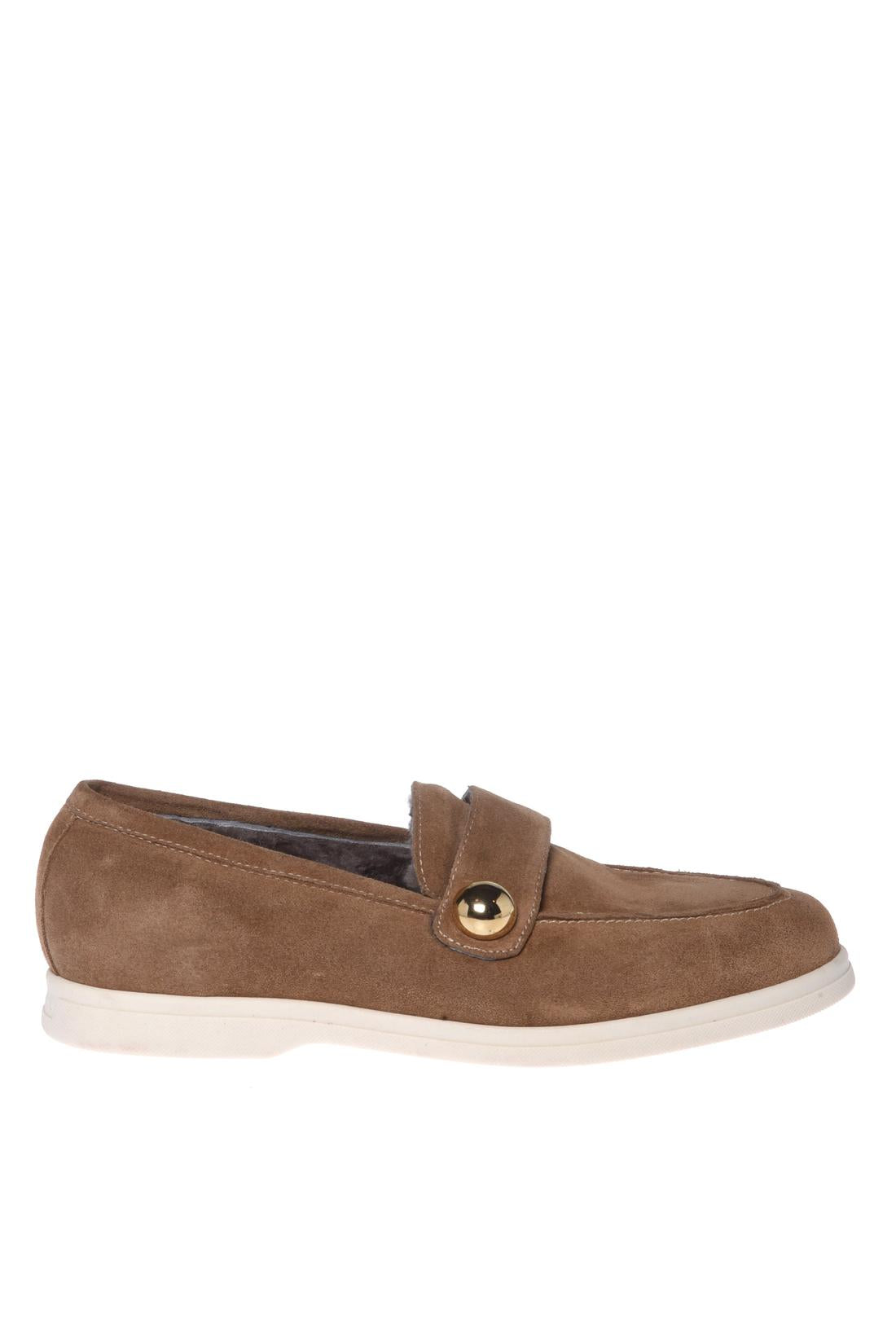 Beige suede leather loafers
