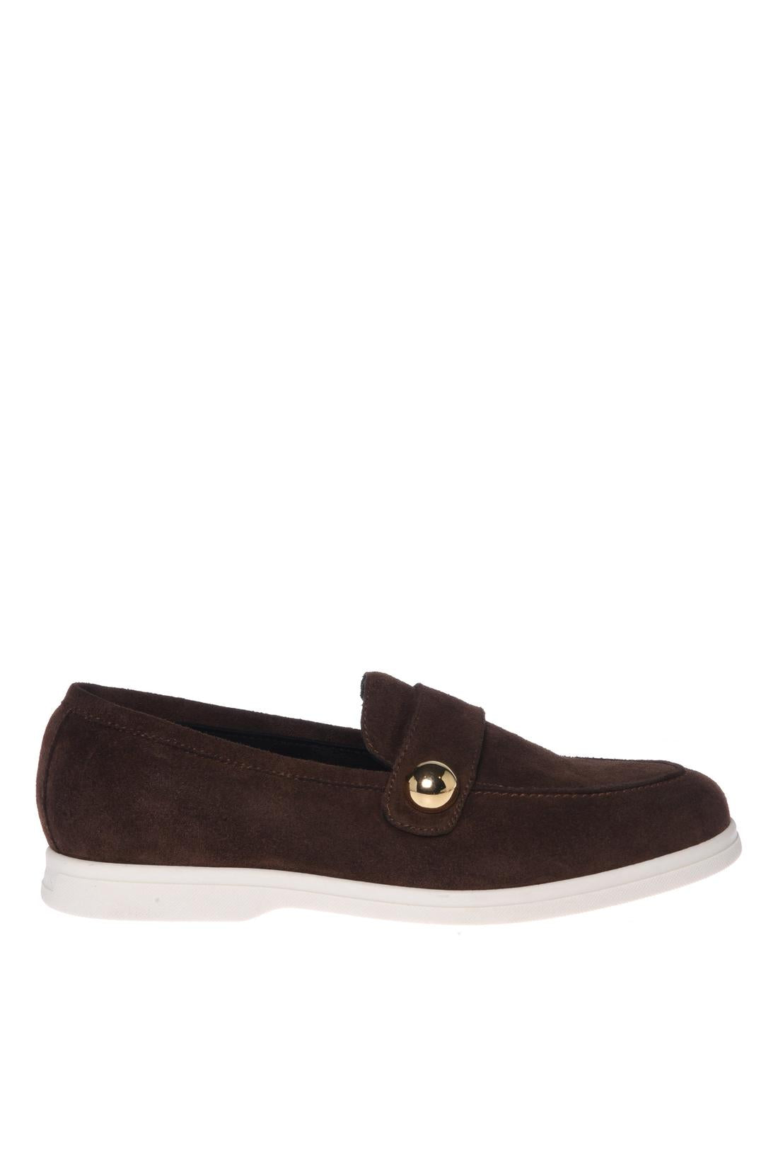 Dark brown suede leather loafers