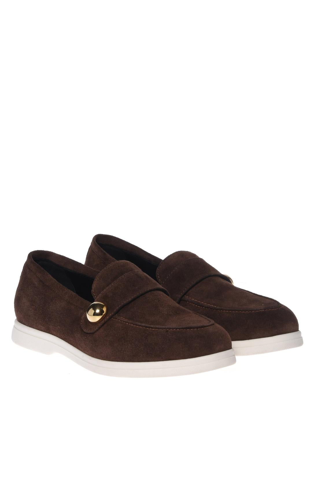 Dark brown suede leather loafers