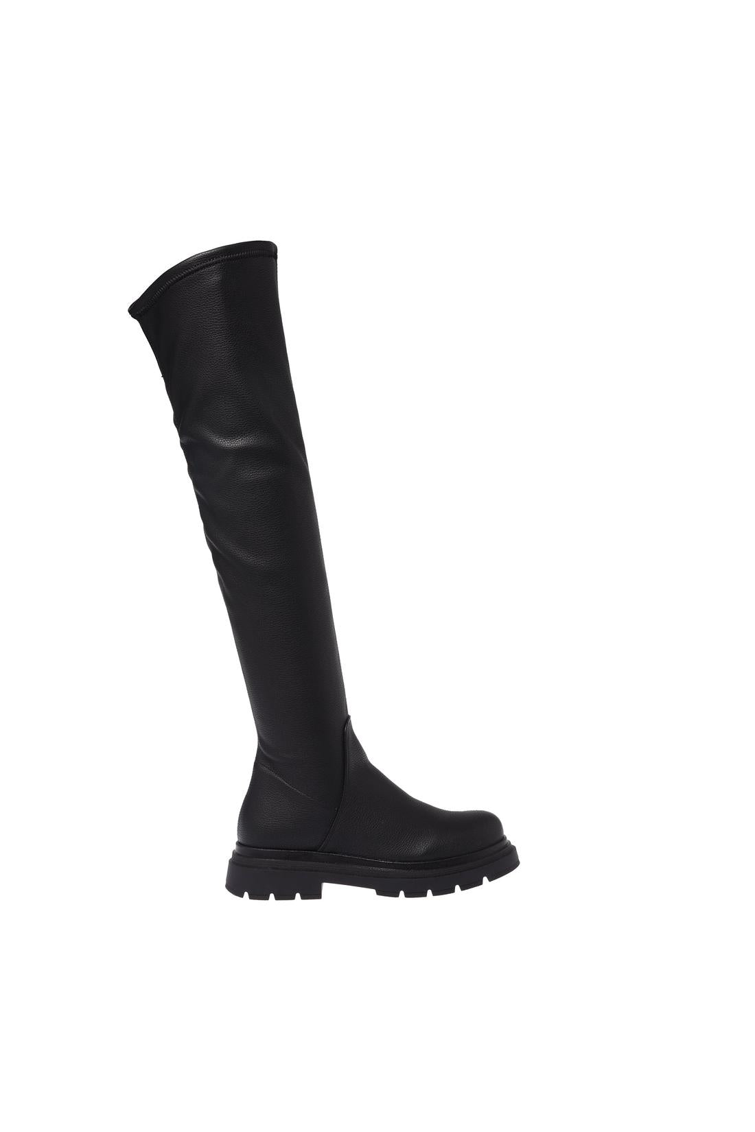 Black stretch eco-leather boots