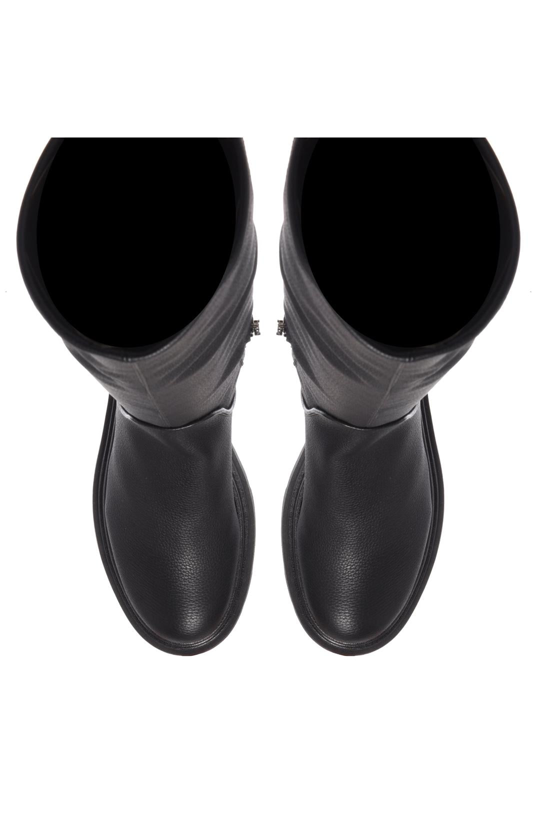 Black stretch eco-leather boots