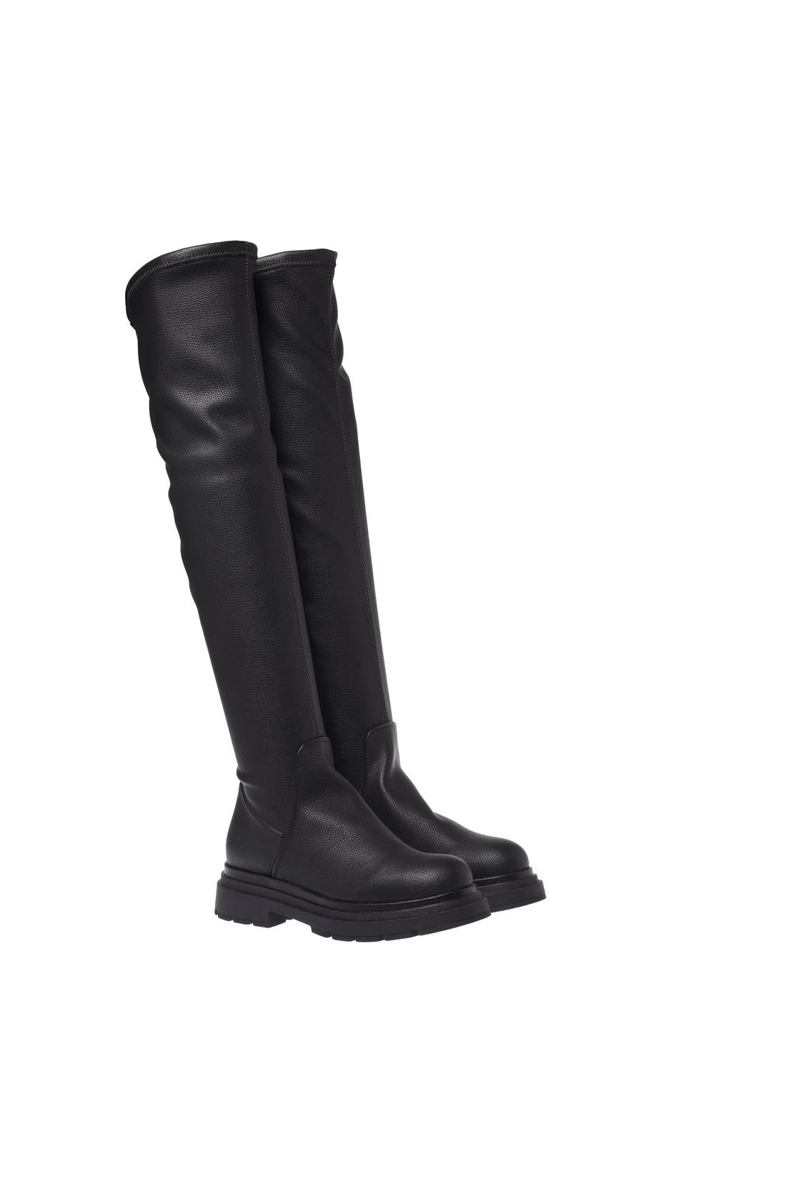 Black stretch eco-leather boots