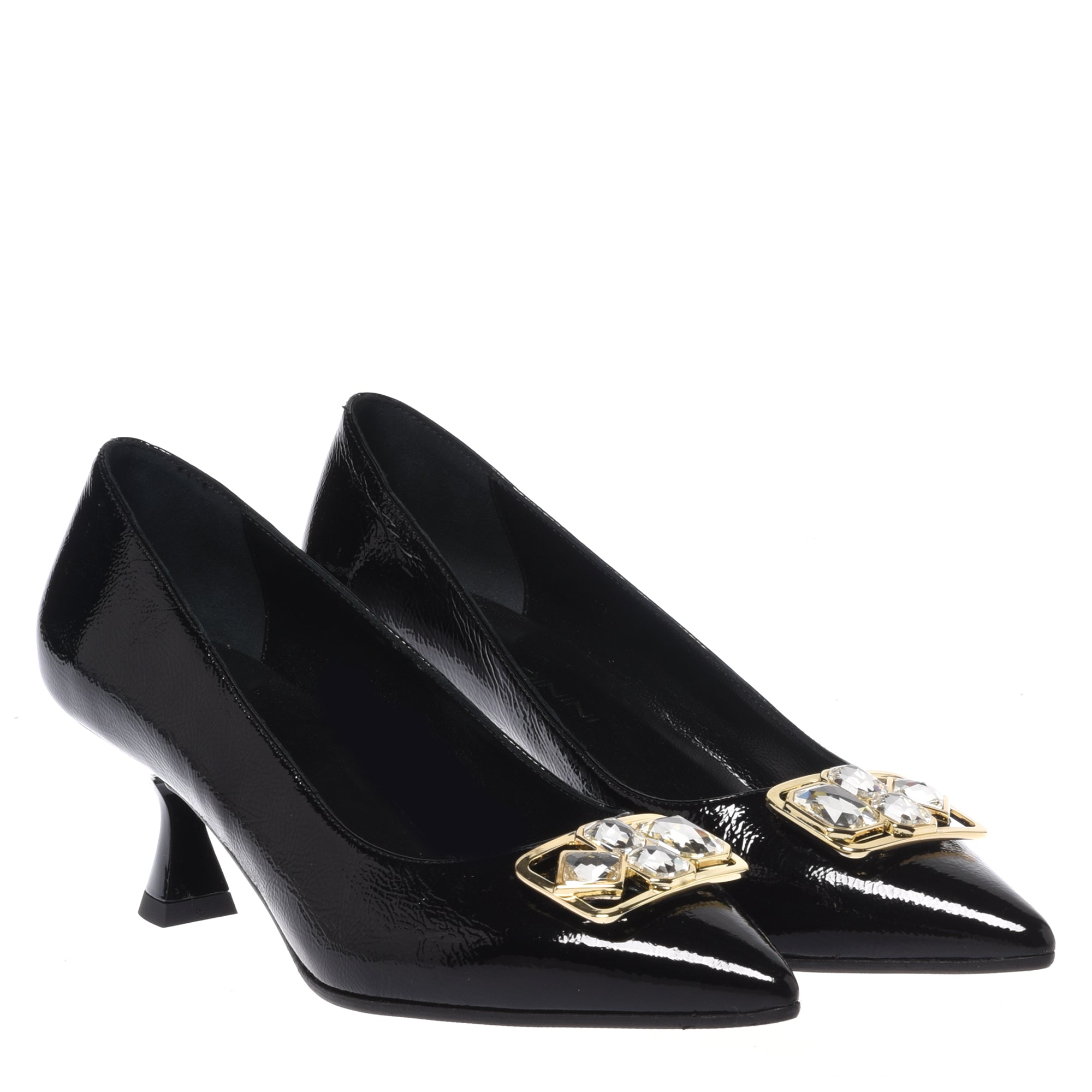 Black Naplak leather court shoes