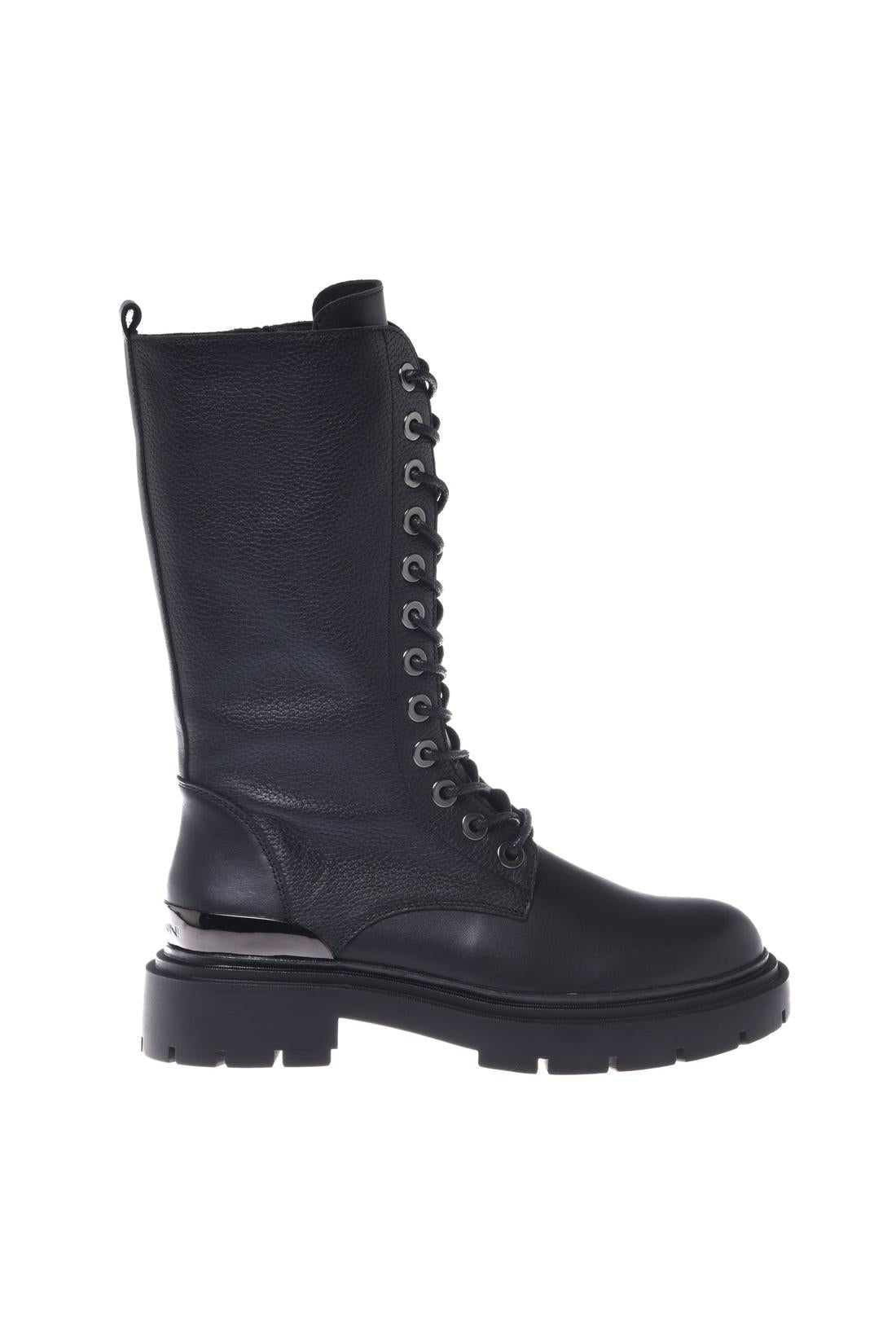 Combat boot in tumbled leather and leather black-Baldinini-OUTLET-35-NERO-ARCHIVIST-ARCHIVE-SALE