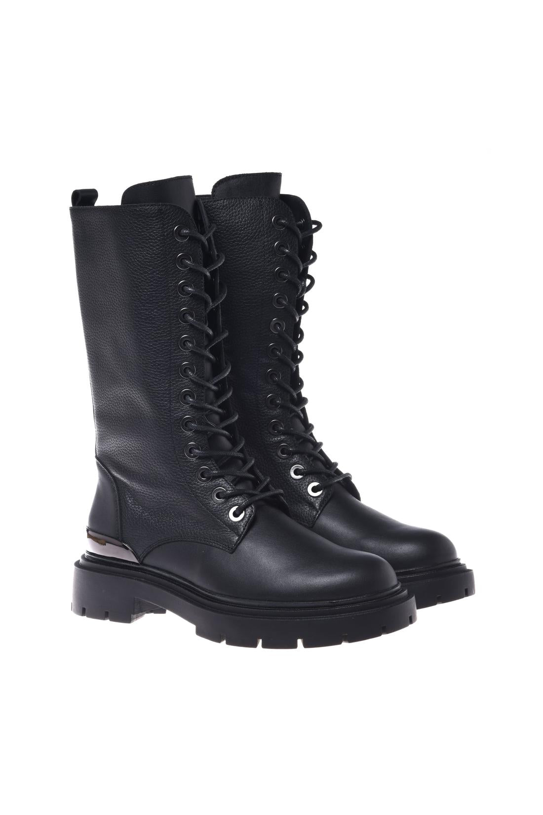 Combat boot in tumbled leather and leather black-Baldinini-OUTLET-ARCHIVIST-ARCHIVE-SALE