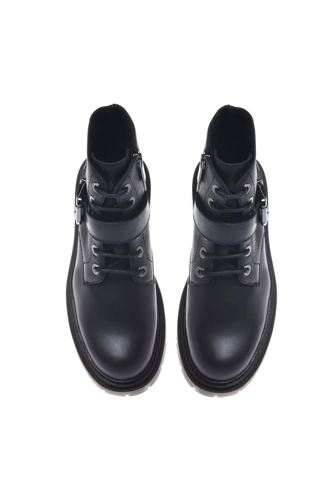 Combat boot in leather black-Baldinini-OUTLET-ARCHIVIST-ARCHIVE-SALE
