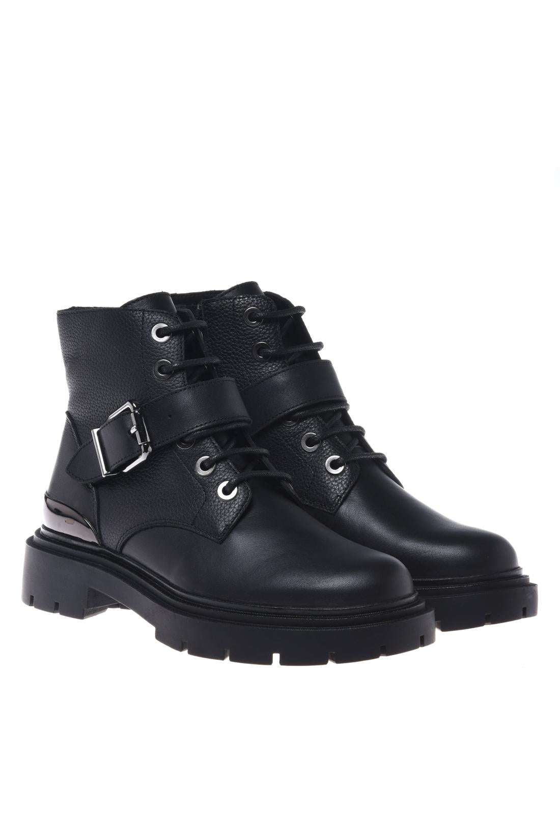 Combat boot in leather black-Baldinini-OUTLET-ARCHIVIST-ARCHIVE-SALE