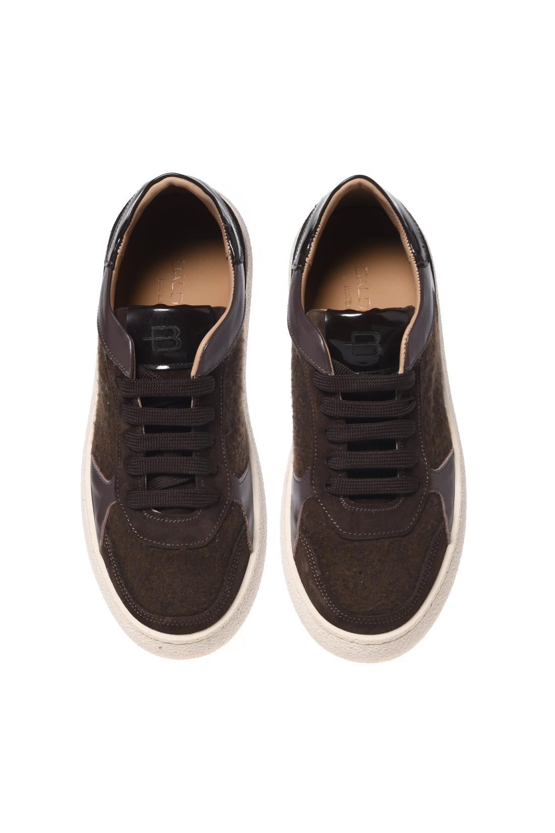 Dark brown suede leather and woollen fabric trainers