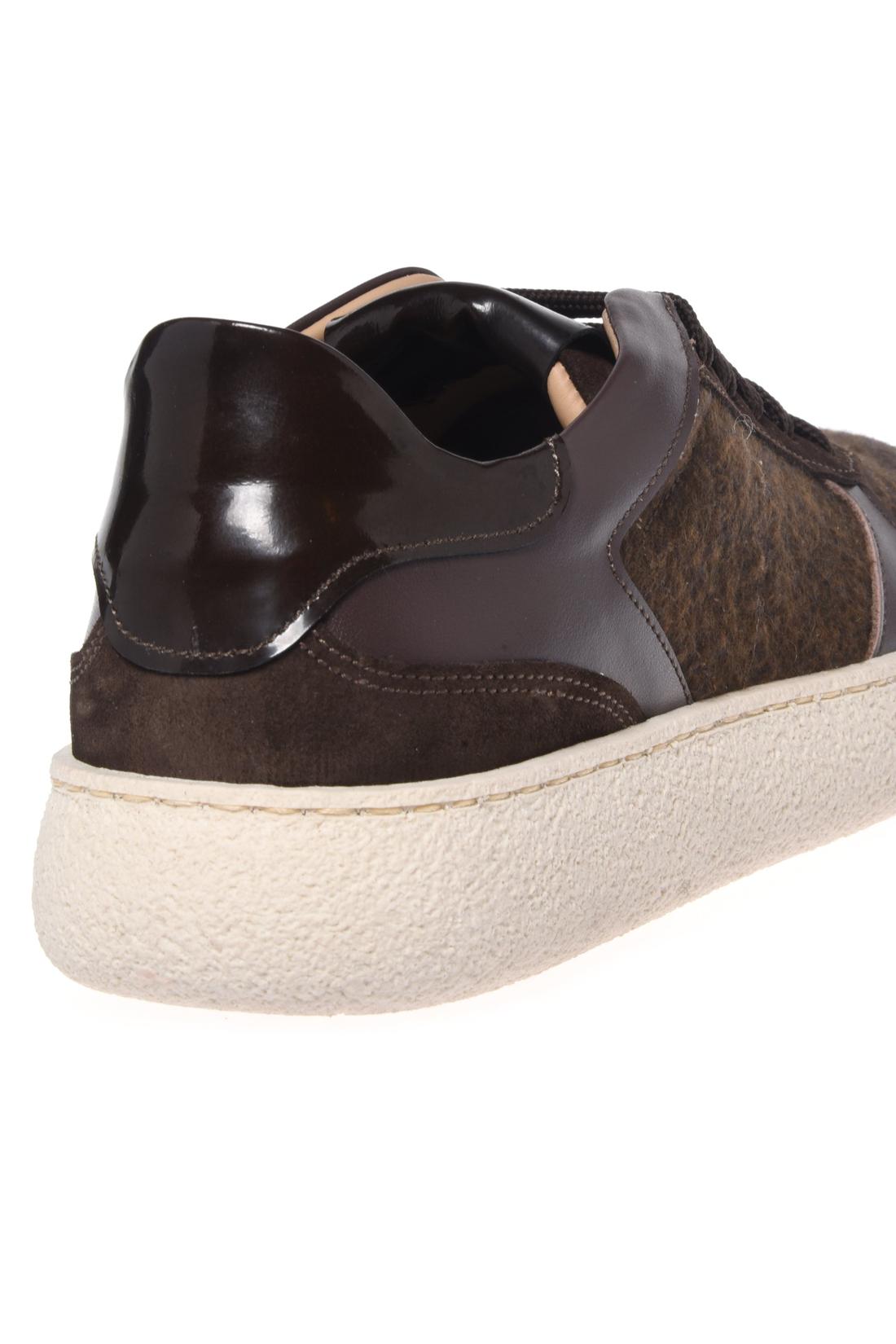 Dark brown suede leather and woollen fabric trainers