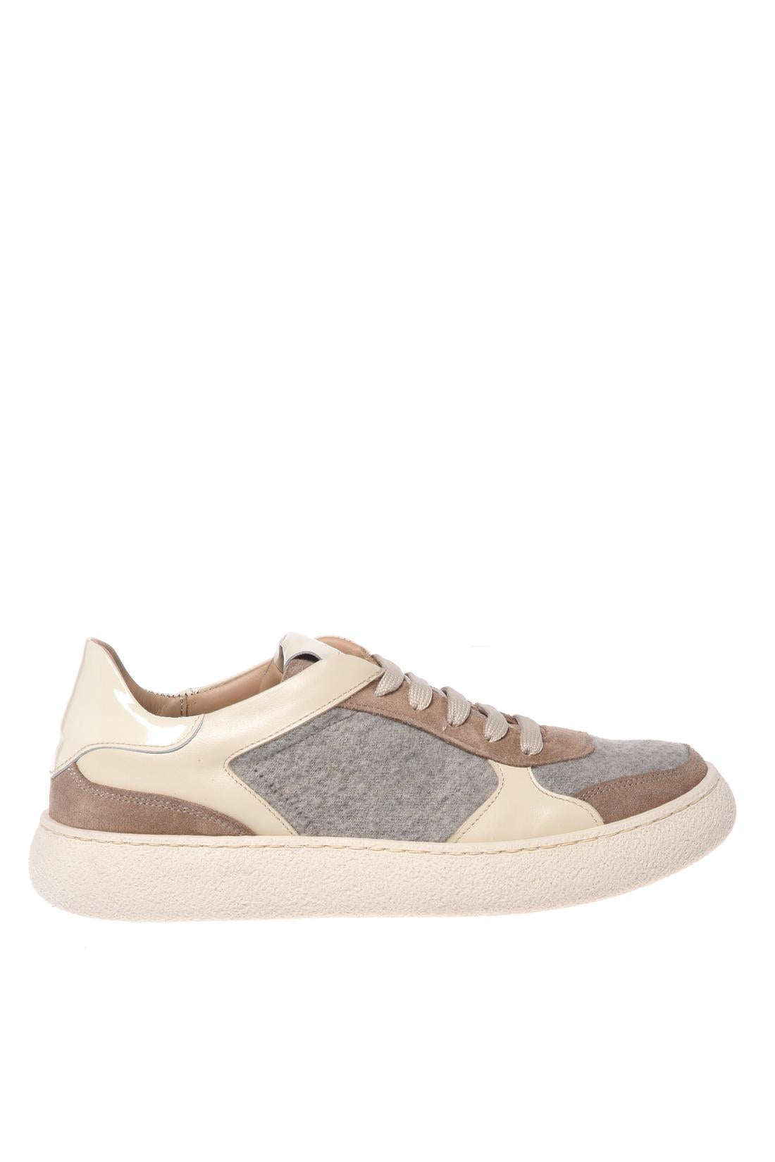Baldinini-Beige suede leather and grey woollen fabric trainers-Sneaker-Black-Deal-Outlet-by-ARCHIVIST