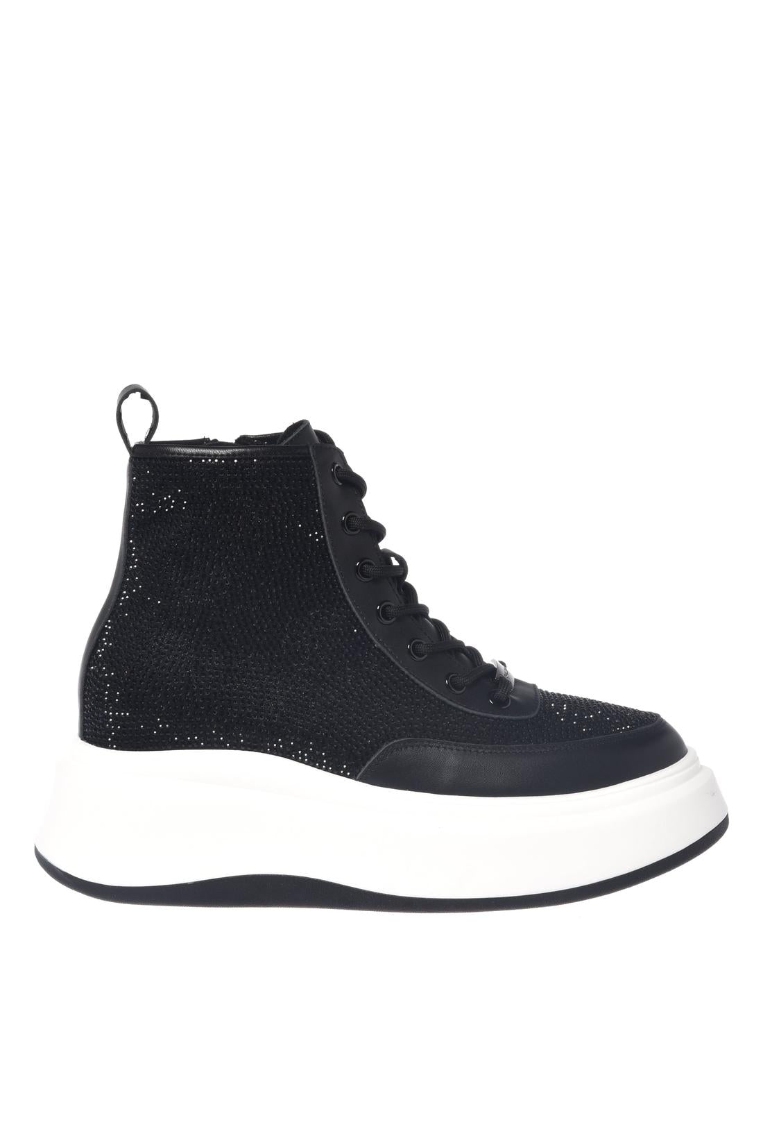 Baldinini-Black leather and rhinestone sneakers-Sneaker-Black-Deal-Outlet-by-ARCHIVIST