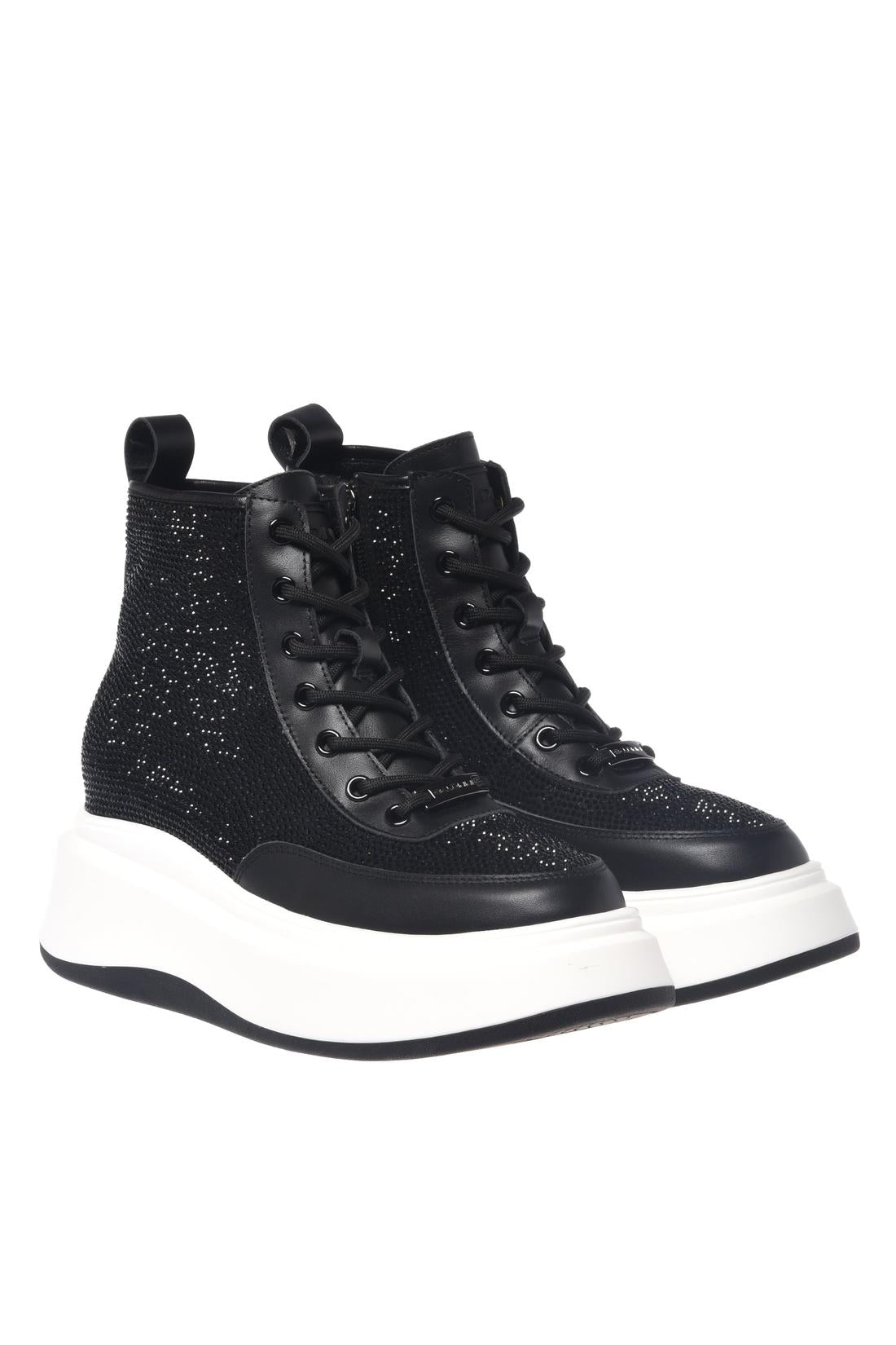 Baldinini-Black leather and rhinestone sneakers-Sneaker-Black-Deal-Outlet-by-ARCHIVIST