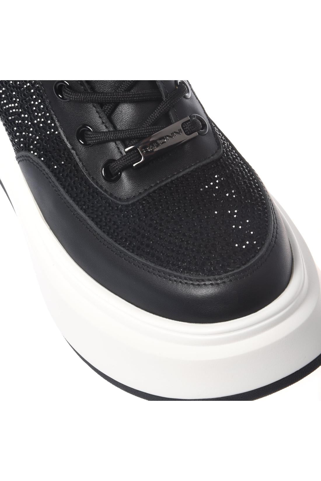 Baldinini-Black leather and rhinestone sneakers-Sneaker-Black-Deal-Outlet-by-ARCHIVIST