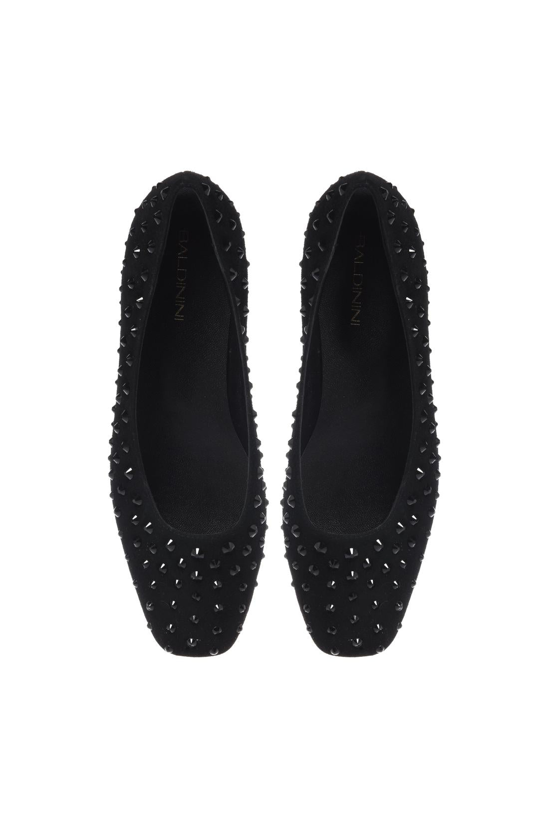 Black rhinestone suede ballerina flats