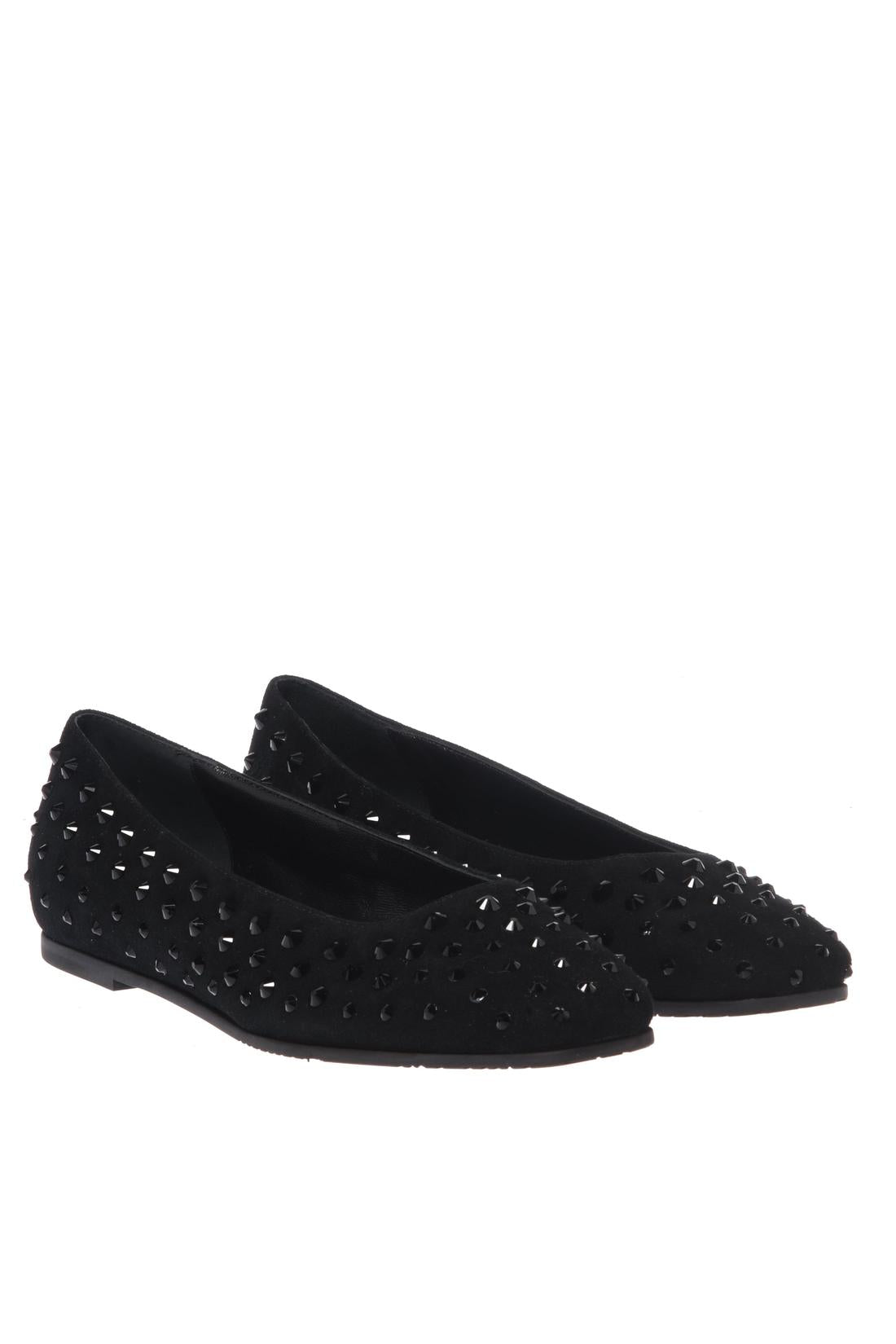 Black rhinestone suede ballerina flats