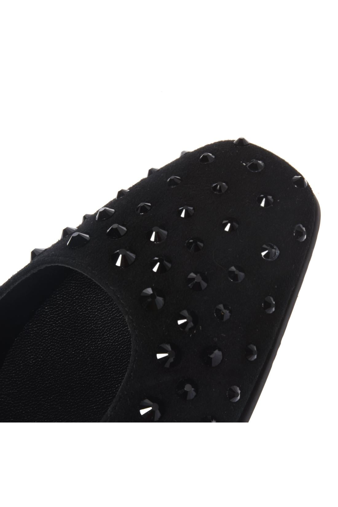 Black rhinestone suede ballerina flats