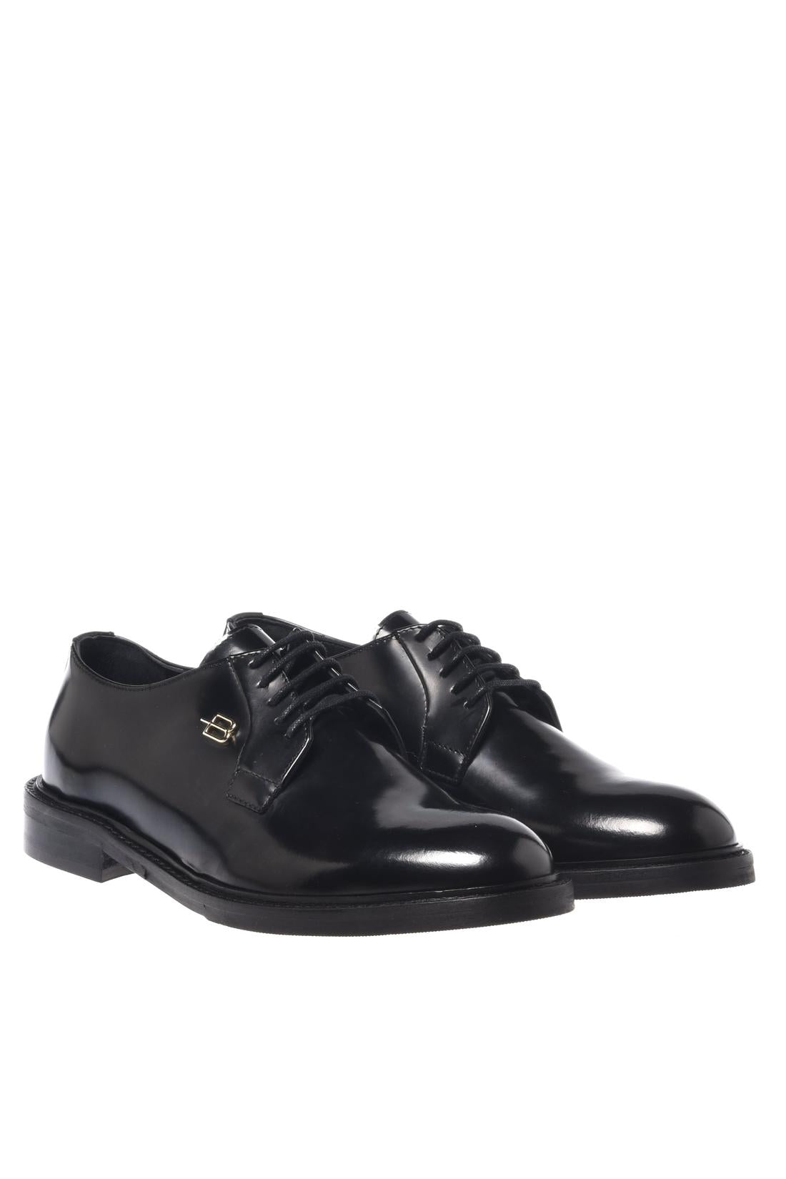 Baldinini-Black brushed leather lace-ups-Flache Schuhe-Black-Deal-Outlet-by-ARCHIVIST