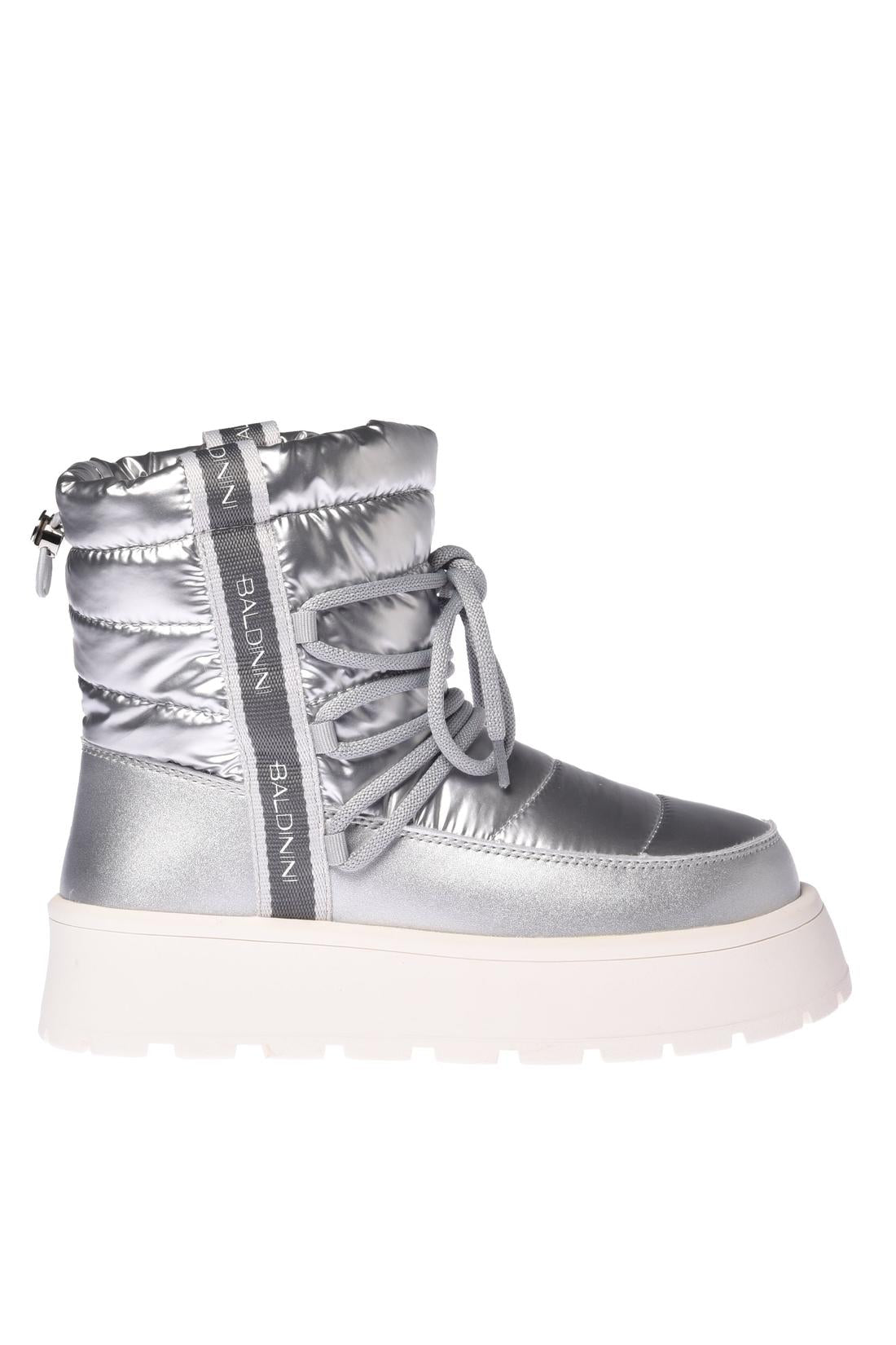 Ankle boot in leather and silver nylon