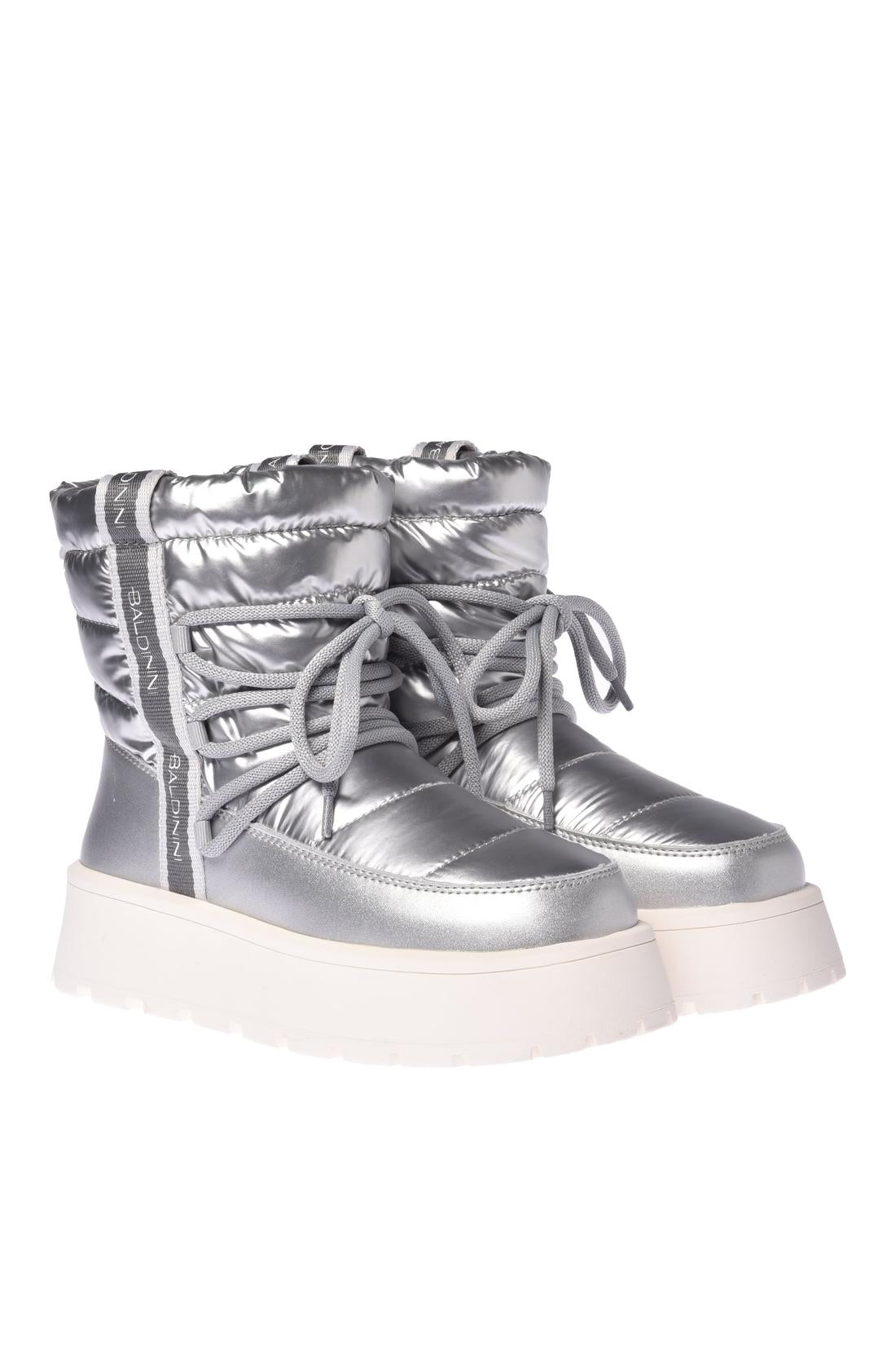 Ankle boot in leather and silver nylon