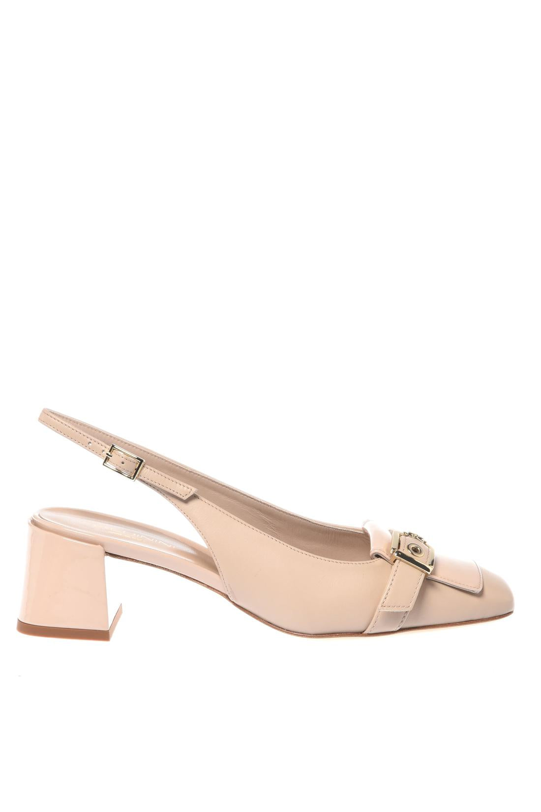 Nude leather and patent slingback