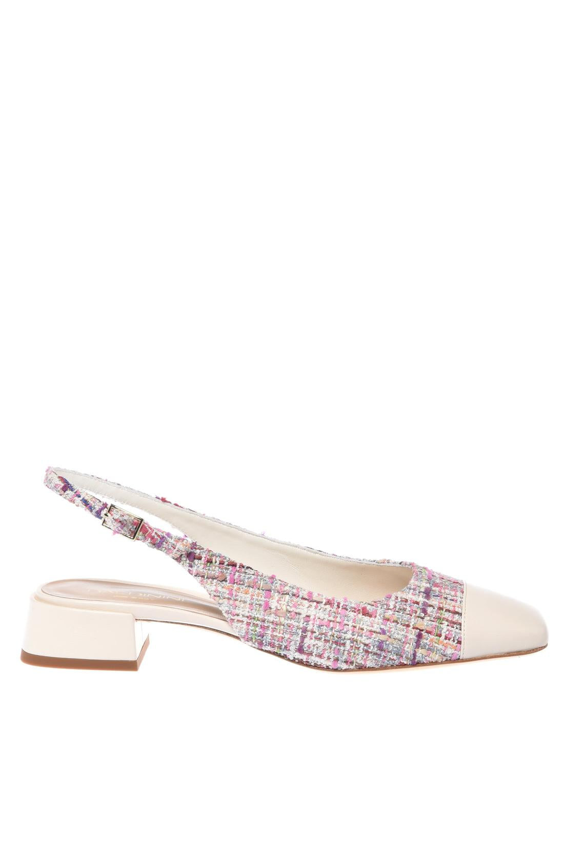 Off white nappa and multicolor tweed slingback