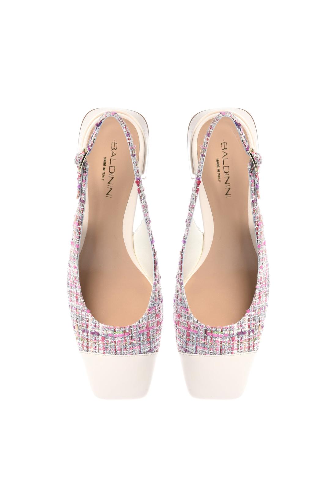Off white nappa and multicolor tweed slingback