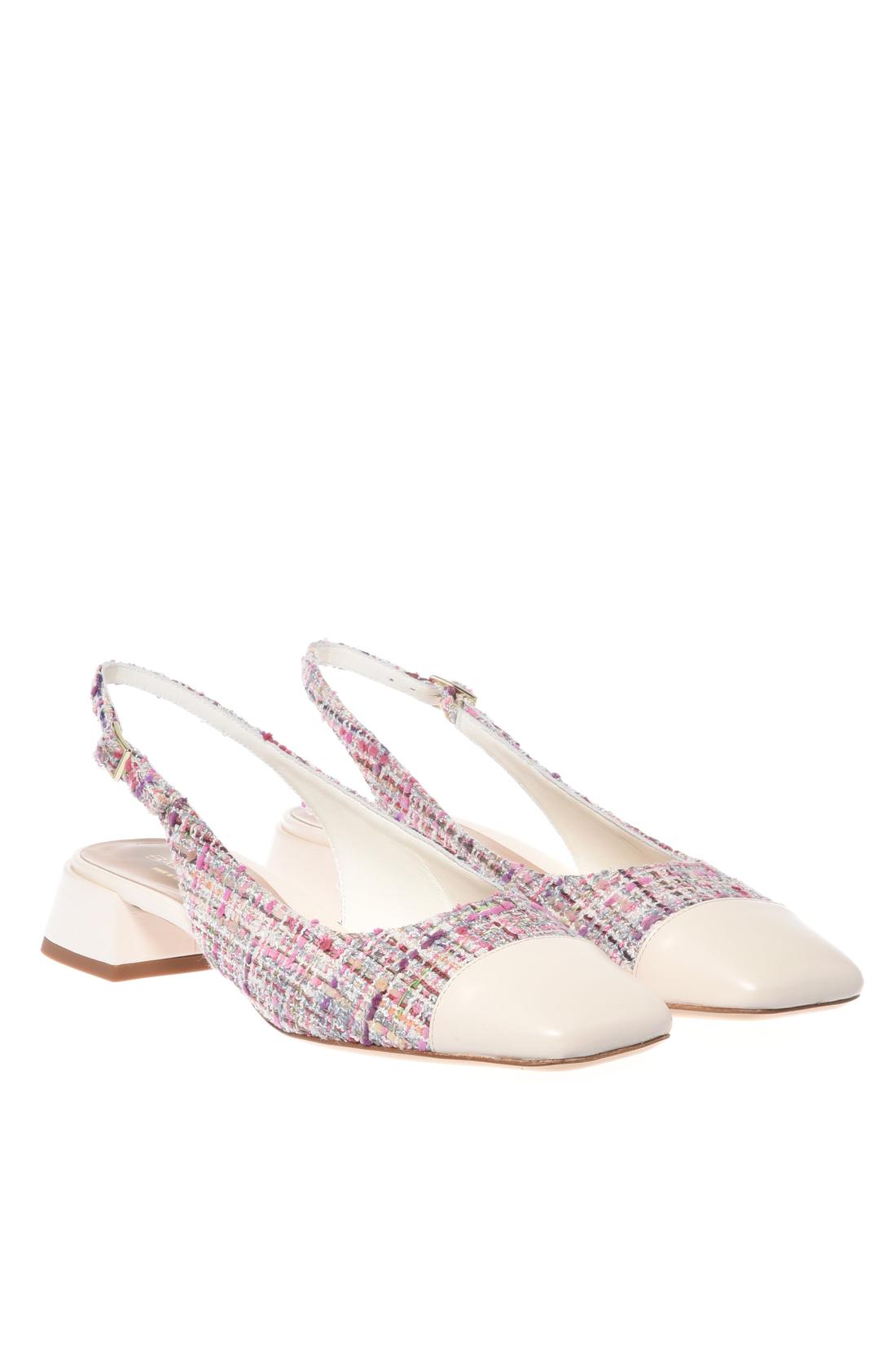 Off white nappa and multicolor tweed slingback