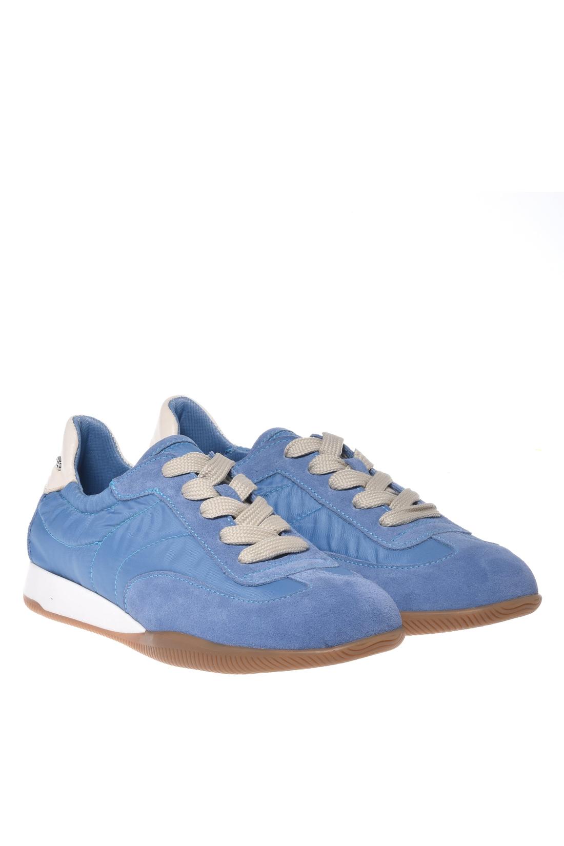 Cerulean blue suede and fabric sneaker
