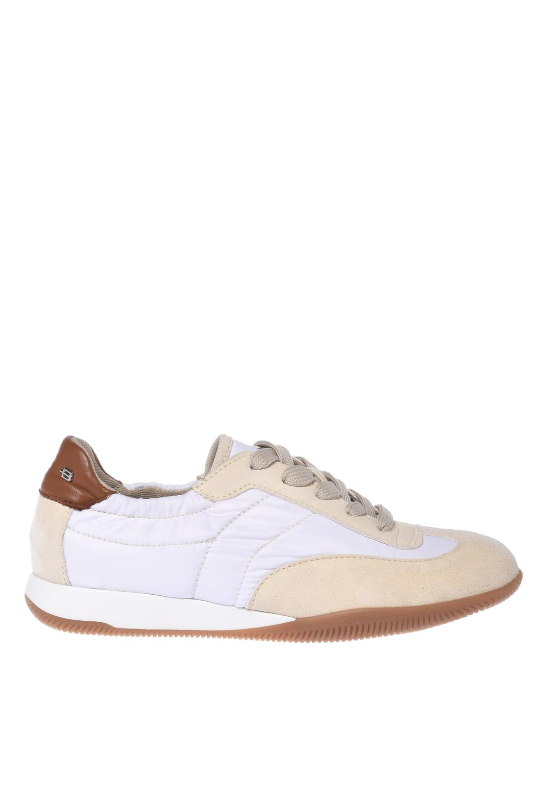 Beige suede and white fabric sneaker