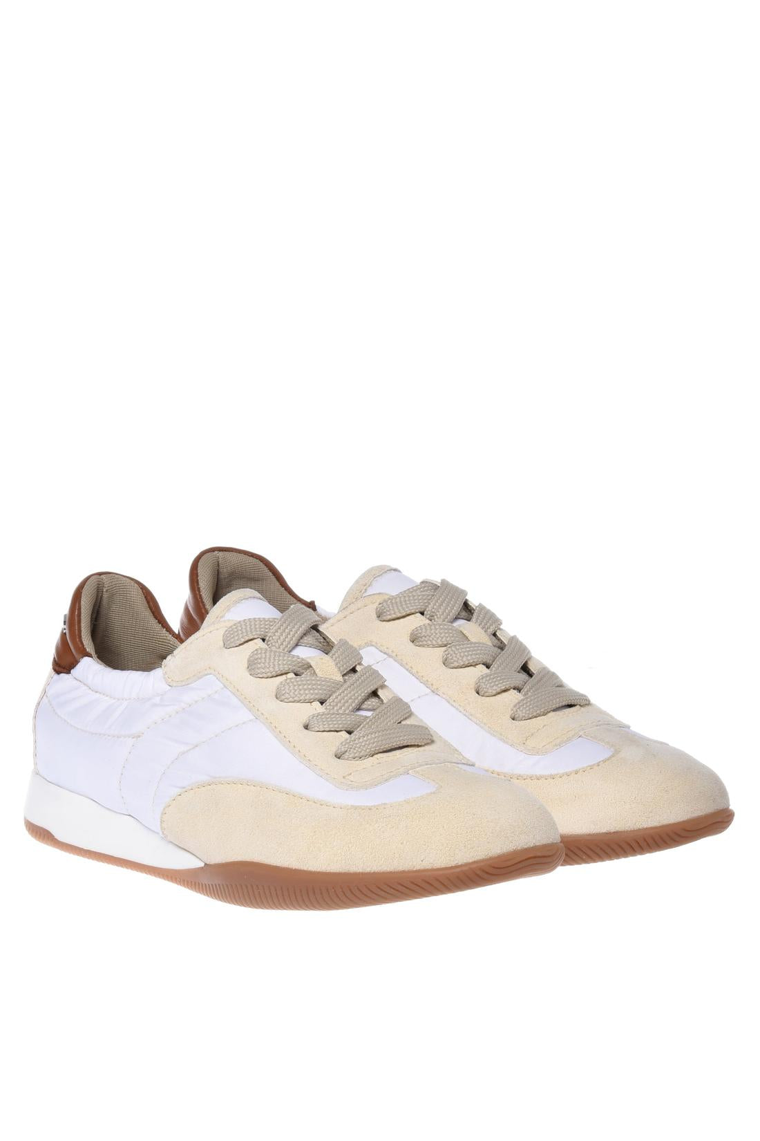 Beige suede and white fabric sneaker