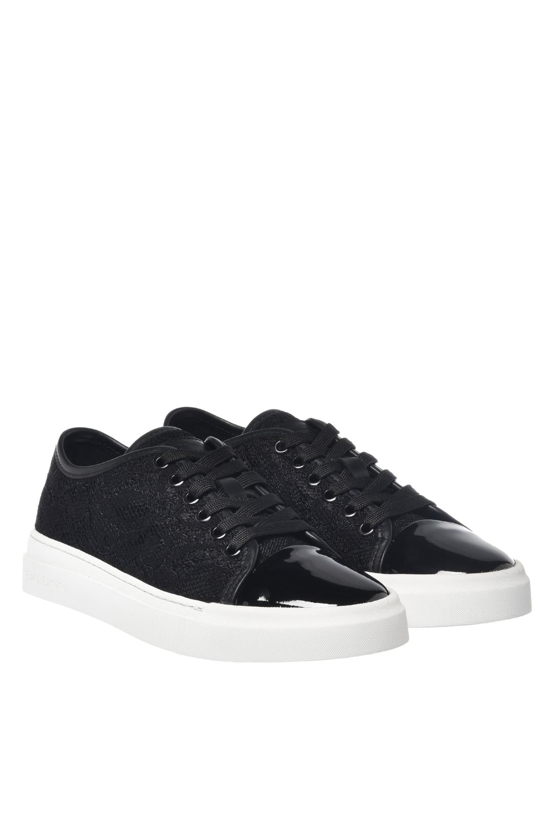 Black patent and lace sneaker