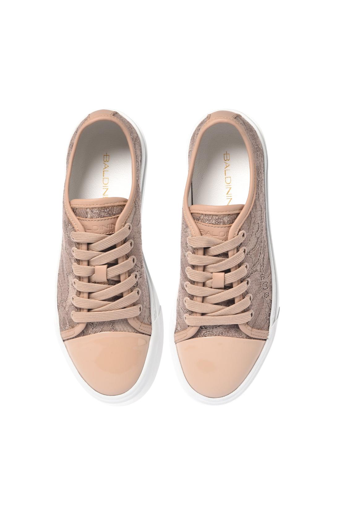 Nude patent and lace sneaker