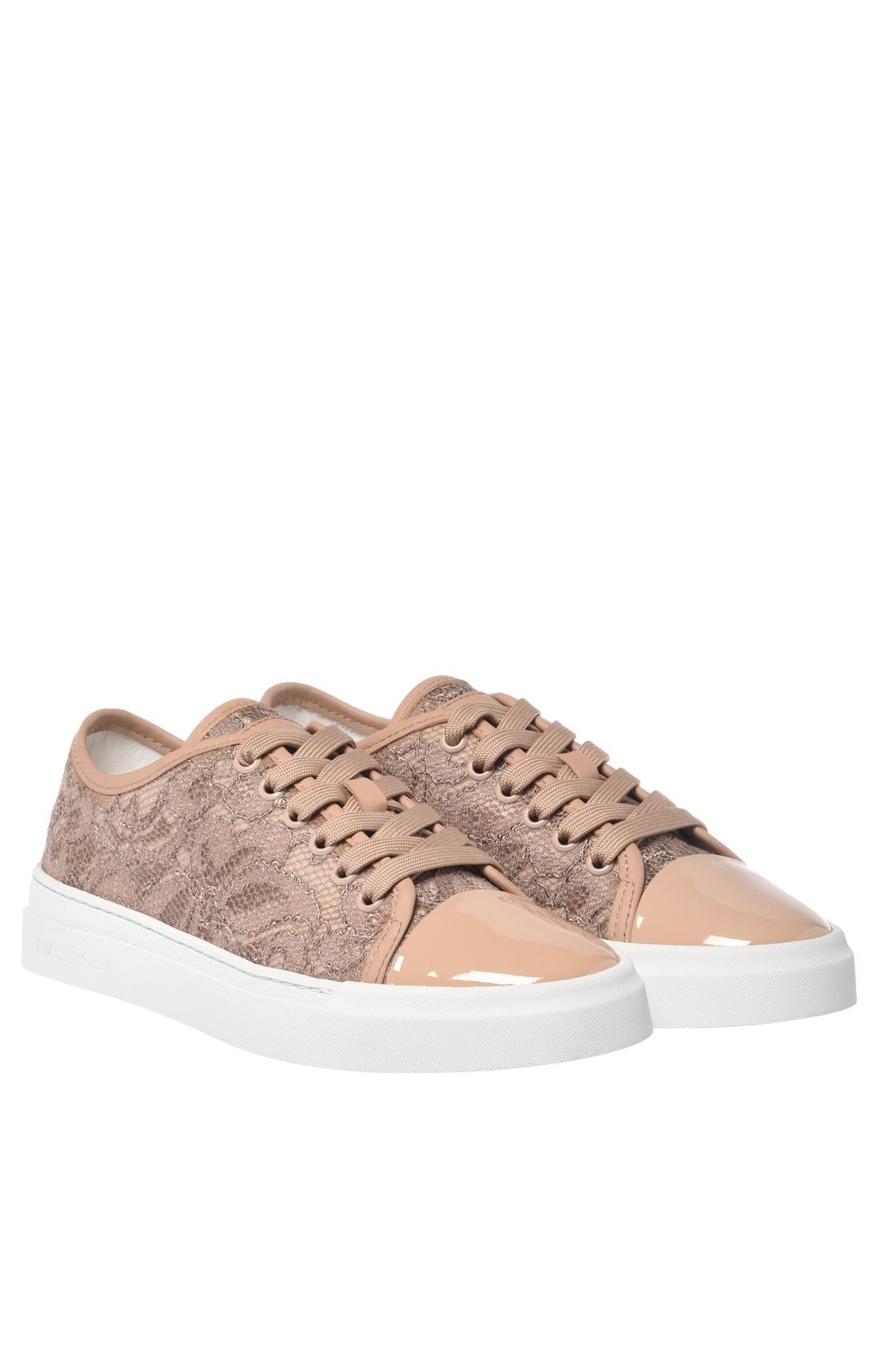 Nude patent and lace sneaker