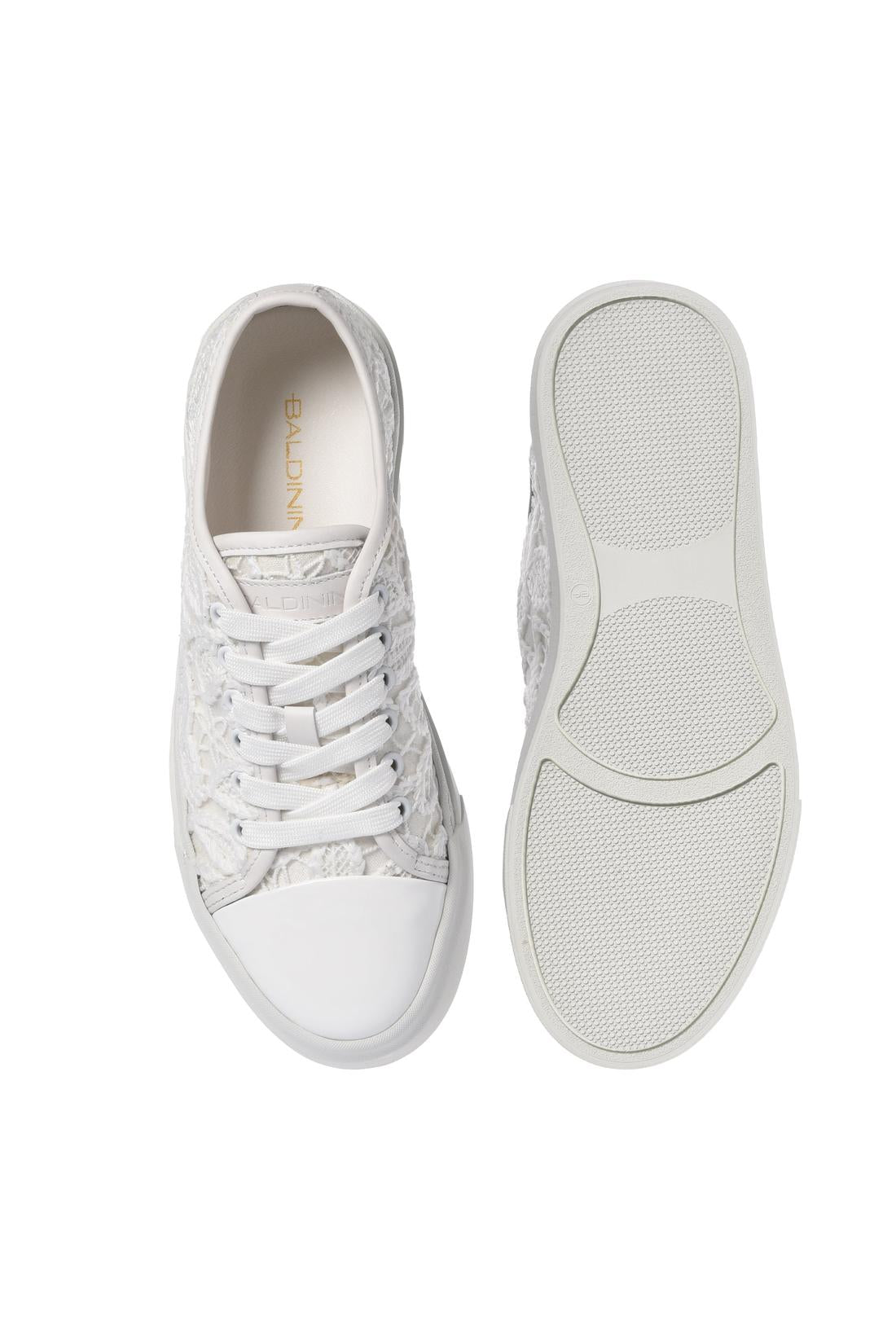 White patent and lace sneaker